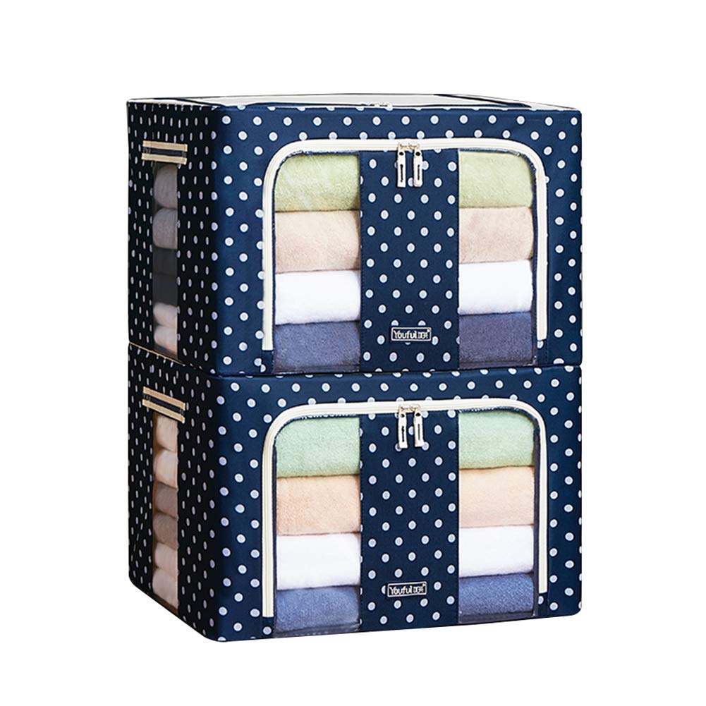 Foldable Storage Bins 66L (2 Pack) - Collapsible Storage Baskets with Handles & Lids - 50x40x33cm Storage Cube Boxes for Nursery Toys, Closet Organization & Home Storage - Blue