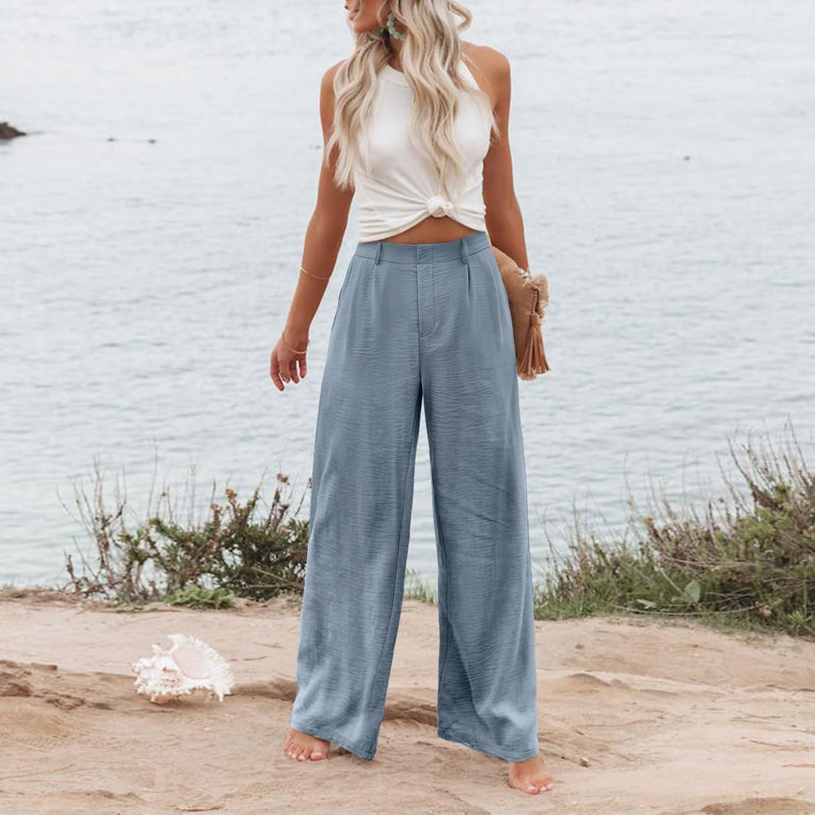 Women's Wide Leg Dress Pants - High Waisted Business Casual Trousers with Pockets for Office & Travel | Comfortable Loose Fit Work Pants for Professional Women
