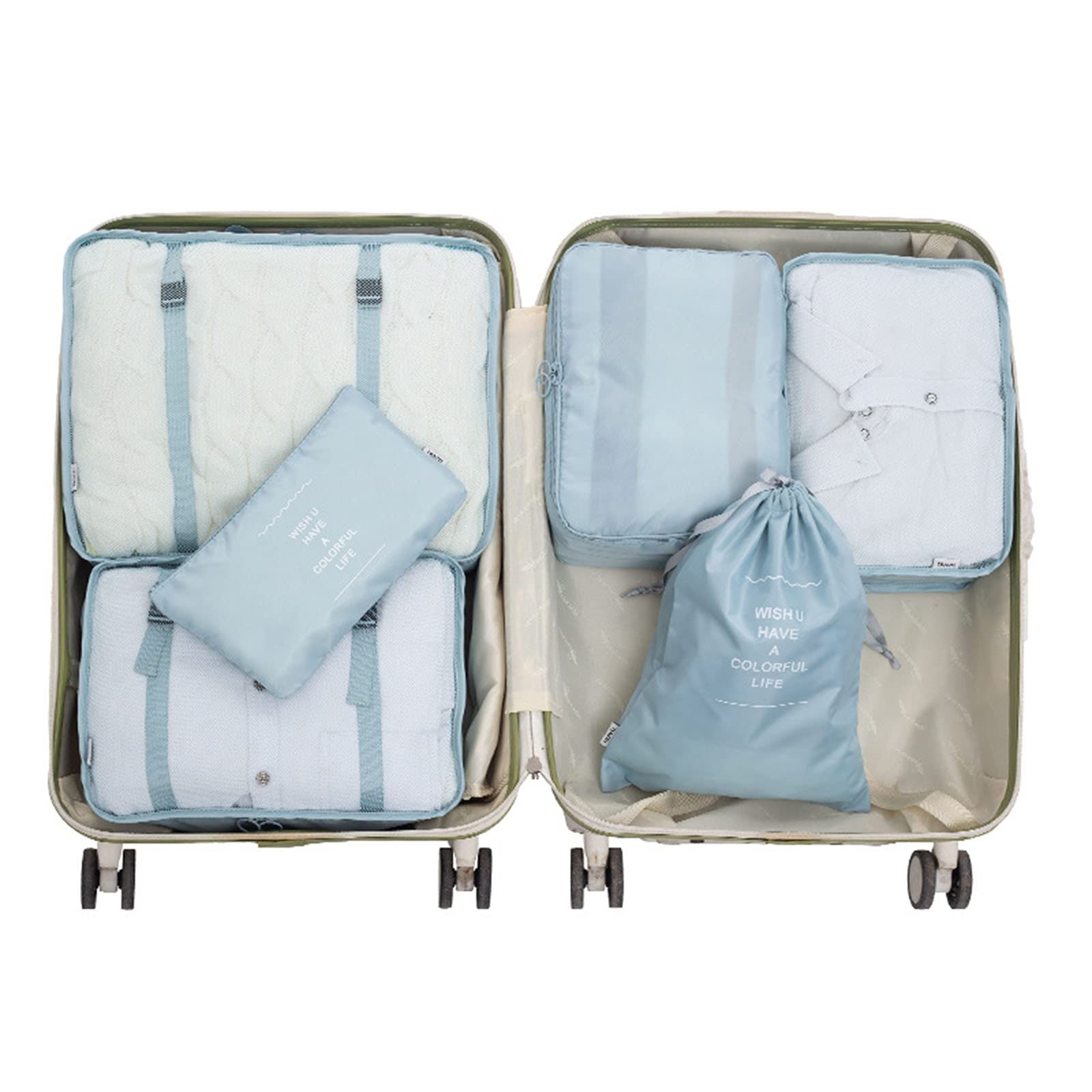 6-Piece Packing Cubes Set for Travel - Foldable Lightweight Suitcase Organizer, Luggage Storage Bags for Backpacking, Camping, Gym & Business Trips (Blue) - Perfect for Weekend Getaways & Long Vacations