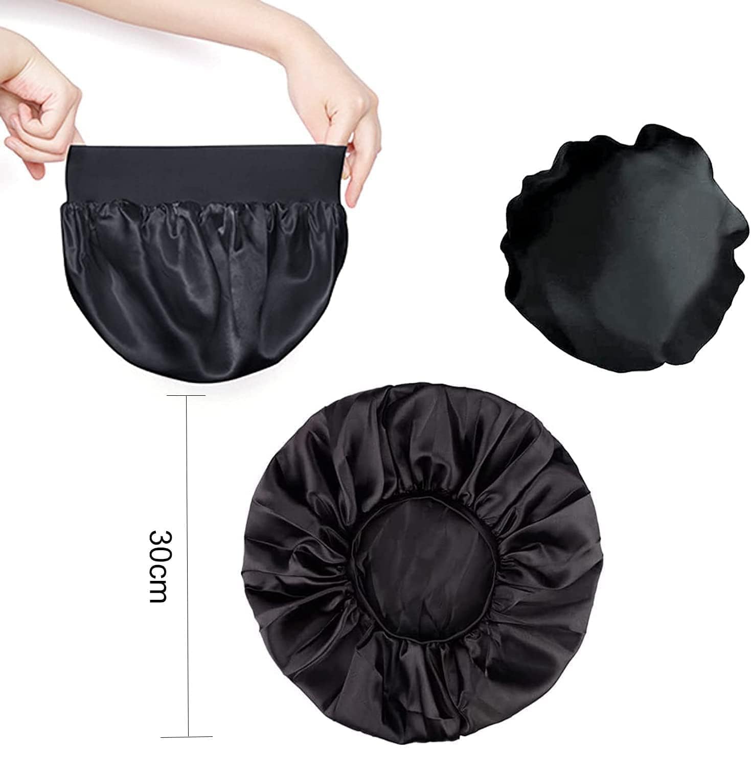 Silk Sleep Bonnet for Women & Girls - Adjustable Night Cap for Curly & Black Hair - Black One Size - Perfect for Nighttime Hair Protection & Styling