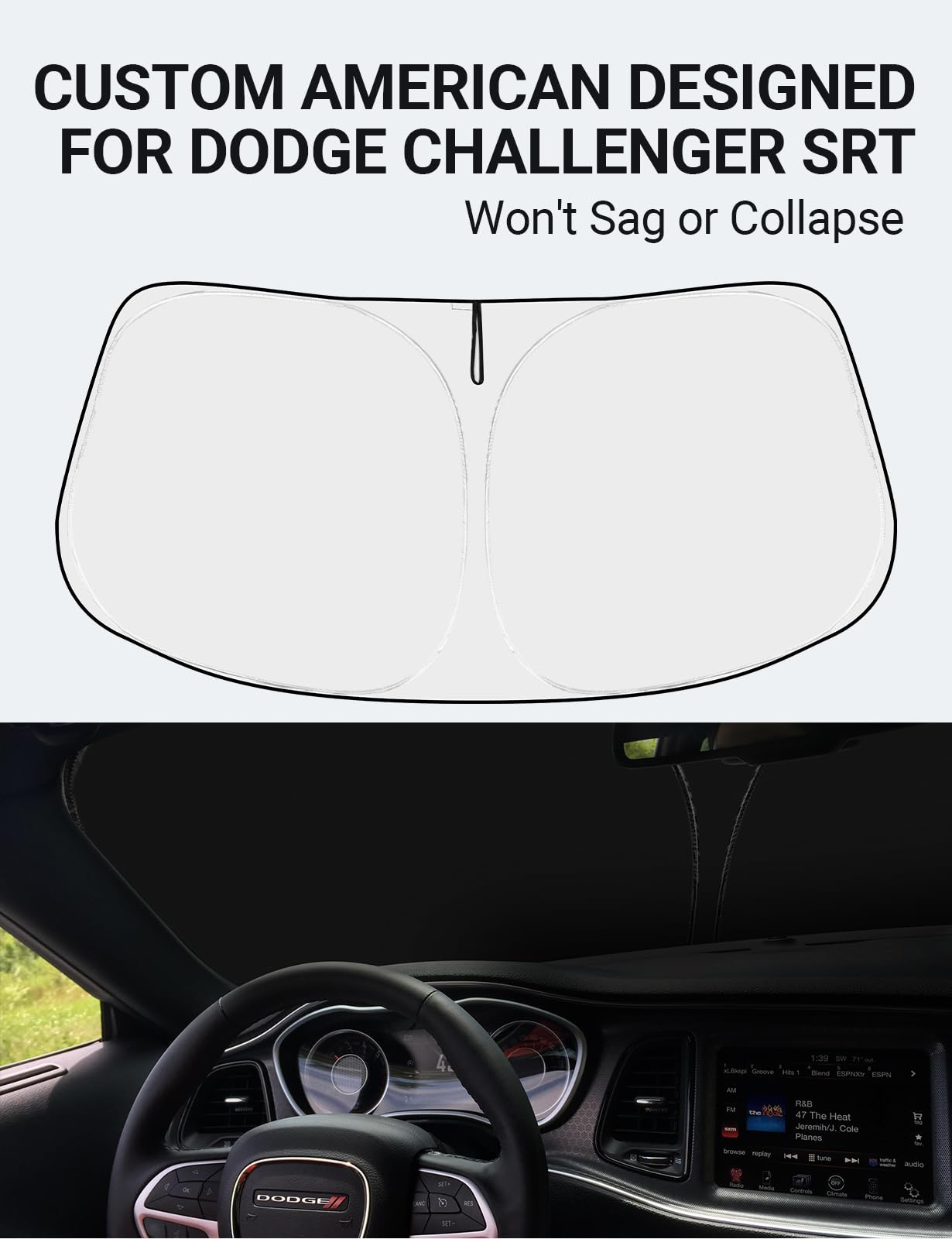 2025 Upgrade Proadsy Front Windshield Sun Shade - Foldable Car Sunshade Protector for 2015-2025 Dodge Challenger | UV Protection & Heat Reduction | Perfect for Summer Parking & Road Trips