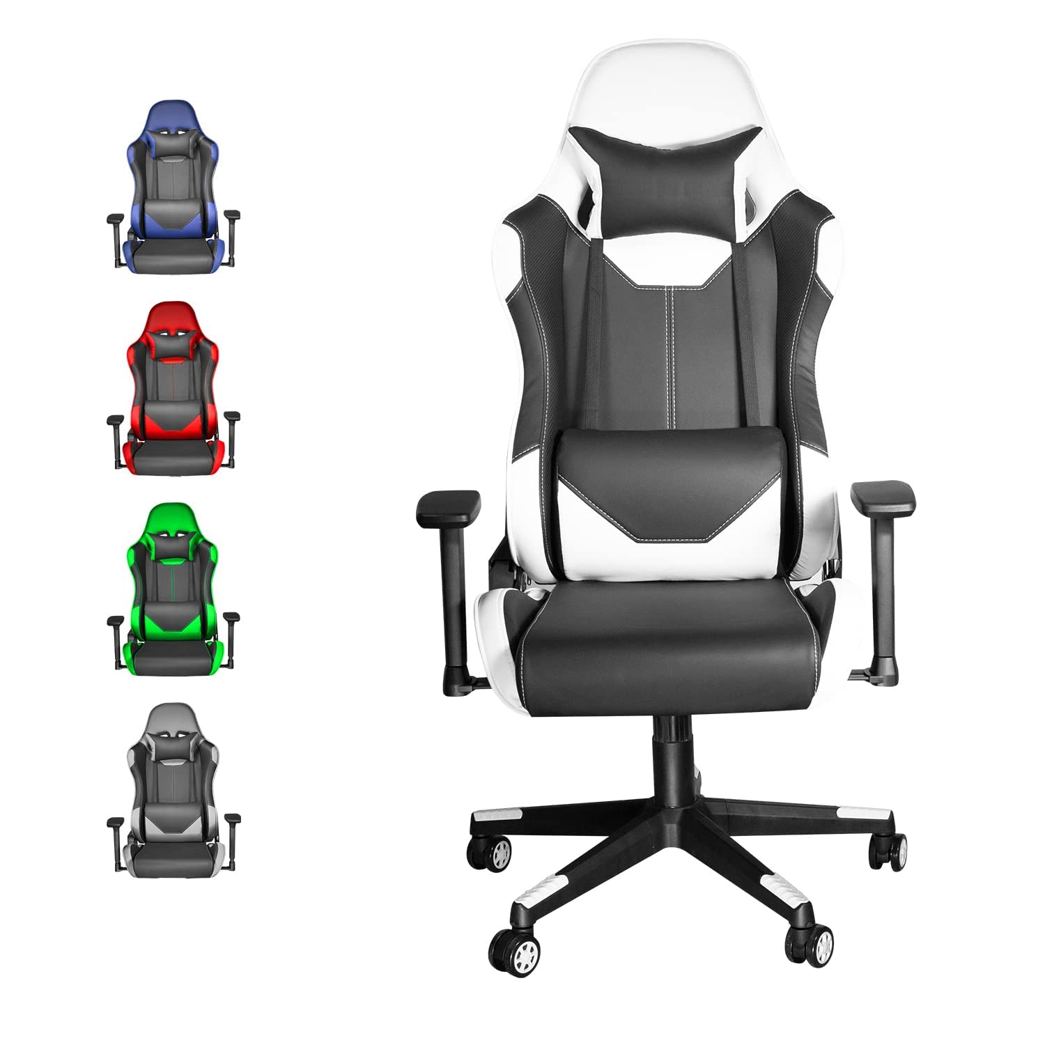 DualThunder Ergonomic Gaming Chair with Headrest & Lumbar Support - High Back Computer Office Chair for Adults & Teens - Comfortable Home & Gaming Desk Chair (White) - Perfect for Esports, Streaming & Remote Work