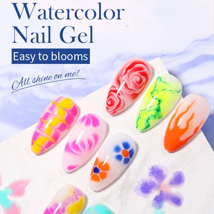 Blooming Watercolor Nail Gel Polish - Marble Effect Nail Art Kit for DIY Manicure - Perfect for Home Salon, Party Nails & Special Occasions