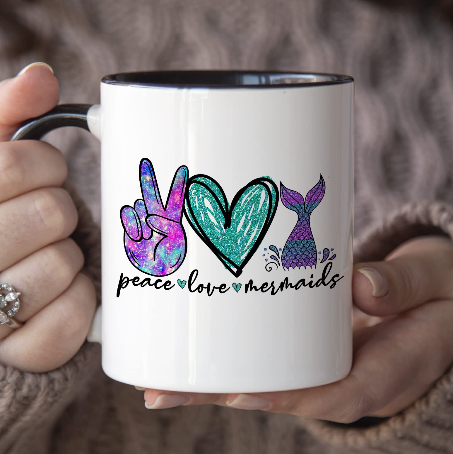YouNique Designs 11oz Mermaid Coffee Mug with Black Handle - Unique Mermaid-Themed Ceramic Tea Cup for Women & Adults - Perfect for Home, Office, or Gift Giving