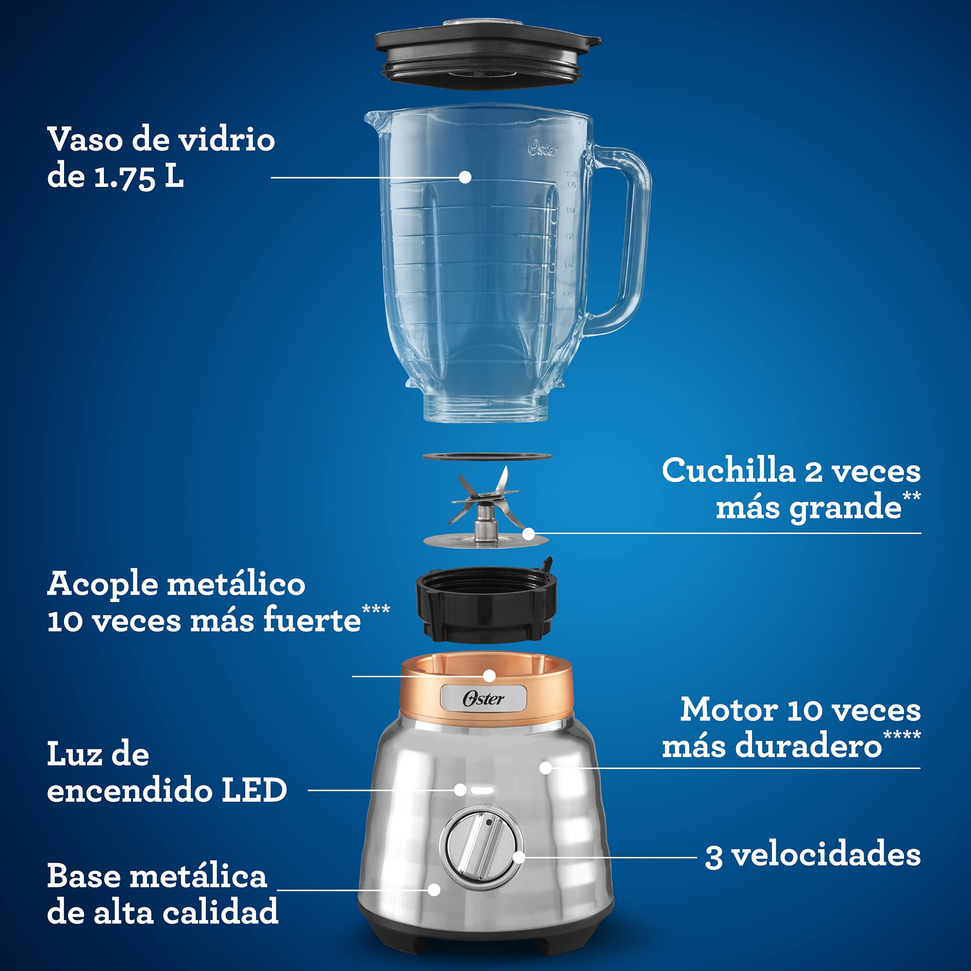 Oster BLSTPBRG Blender with Glass Jar - 6-Speed Knob Control for Smoothies, Shakes & Food Prep - Perfect for Home Kitchens & Smoothie Bars