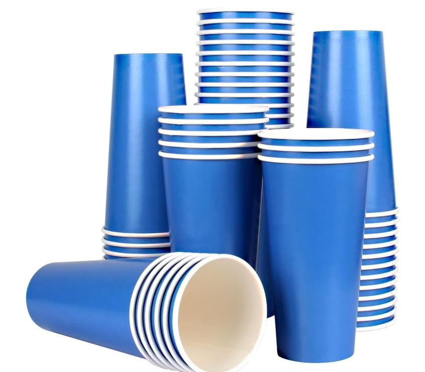 20 oz Disposable Paper Coffee Cups - Hot Beverage To-Go Cups for Coffee, Hot Chocolate & Tea - Bulk 25-Pack, Blue - Perfect for Cafes, Bistros, Offices & Events