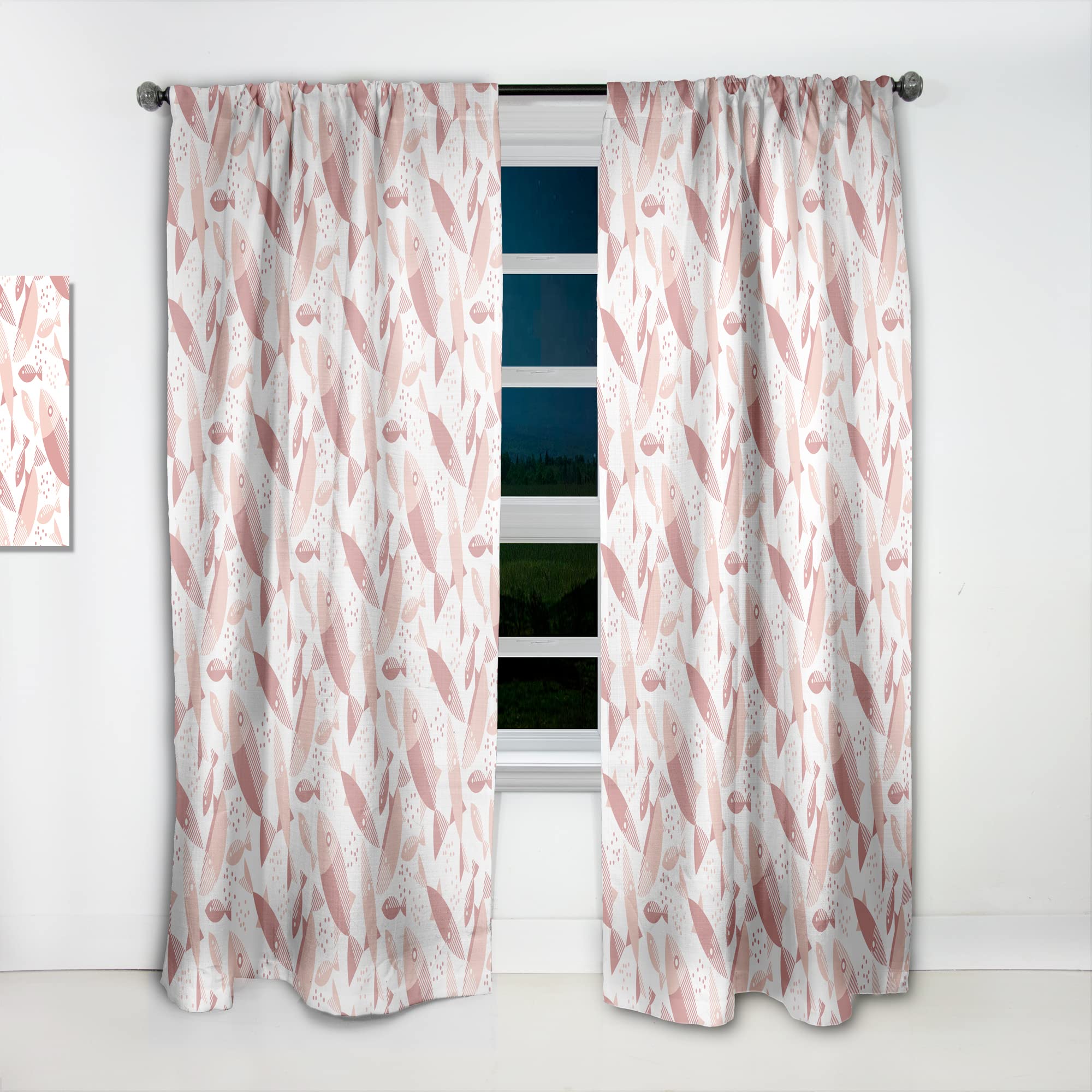 DesignQ Pink Fish Pattern Thermal Insulated Curtains - Single Panel 52x63 Inches - Elegant Window Treatments for Bedroom & Living Room | Perfect for Light Control & Privacy
