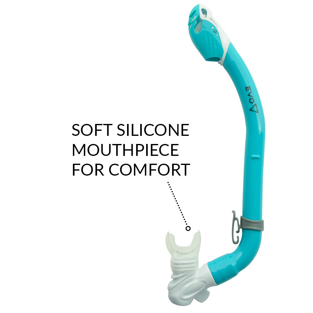 EVO One Dry Snorkel for Kids - Comfortable Snorkeling Gear with Splash Guard & Lower Purge Valve - Perfect for Swimming, Beach Vacations & Underwater Adventures (Ages 5-12)