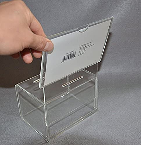 Locking Clear Acrylic Donation Box with Sign Holder - Secure Ballot Collection & Suggestion Box for Voting, Fundraising, Churches, Schools & Events (Model YGB-004)