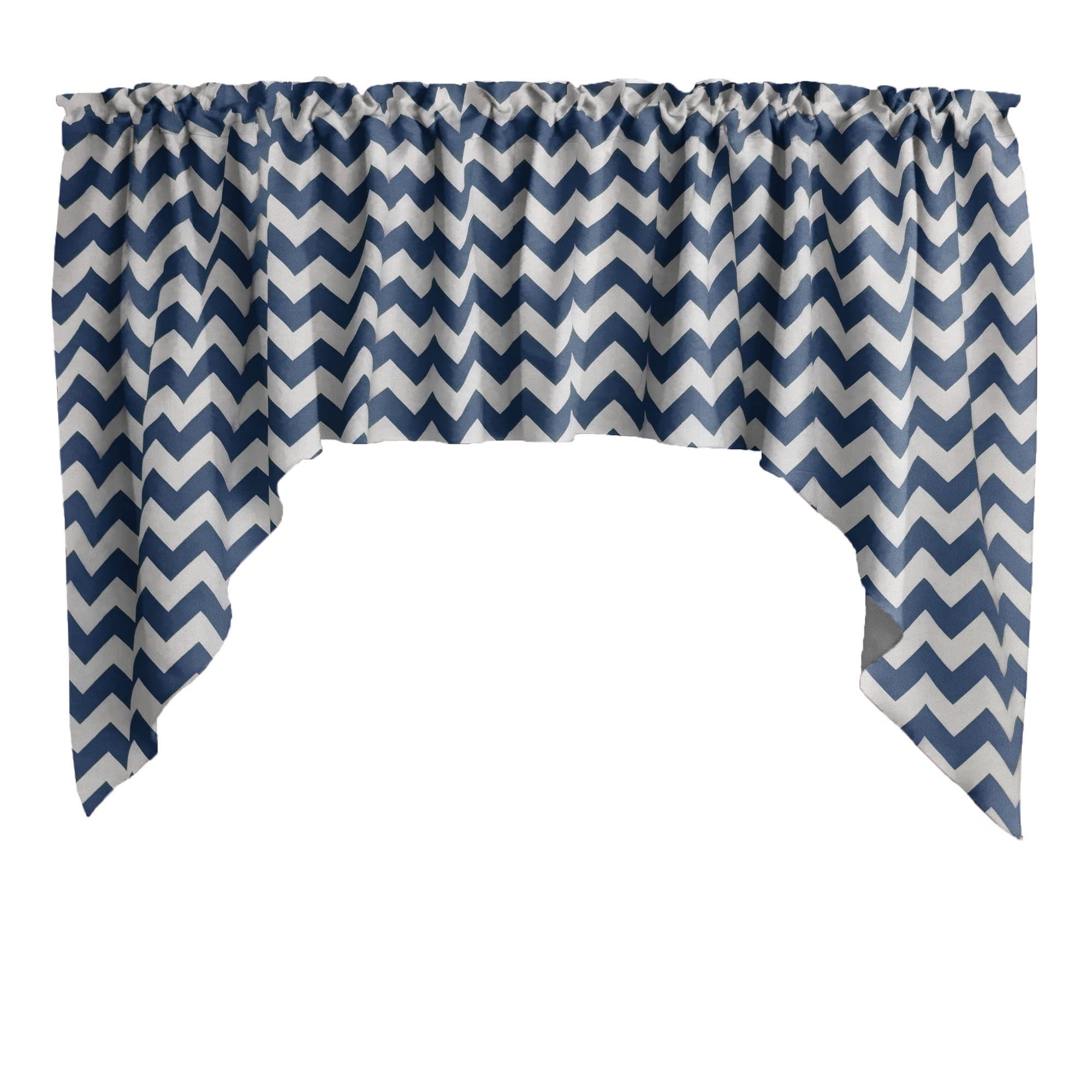 Chevron Zig-Zag Pattern Cotton Window Valance Curtain - Navy Blue Home Décor for Bedroom, Nursery & Kitchen | Perfect for Farmhouse, Coastal & Boho Style Windows
