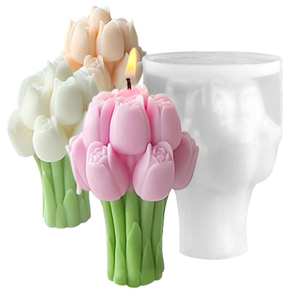 Premium 3D Tulip Bouquet Silicone Candle Molds for DIY Candle Making - Flower Wax Molds for Handmade Candles, Soap & Resin Crafts - Perfect for Home Decor, Wedding Centerpieces & Gift Making