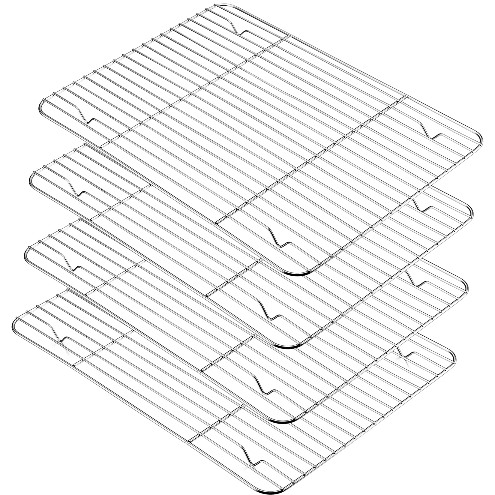 P&P CHEF 4-Piece Stainless Steel Baking Cooling Rack Set - 15.3 Inch Oven-Safe Wire Racks for Cooking, Roasting & Cooling - Dishwasher Safe & Healthy for Baking Cookies, Cakes & Breads - Perfect for Home Bakers & Professional Kitchens