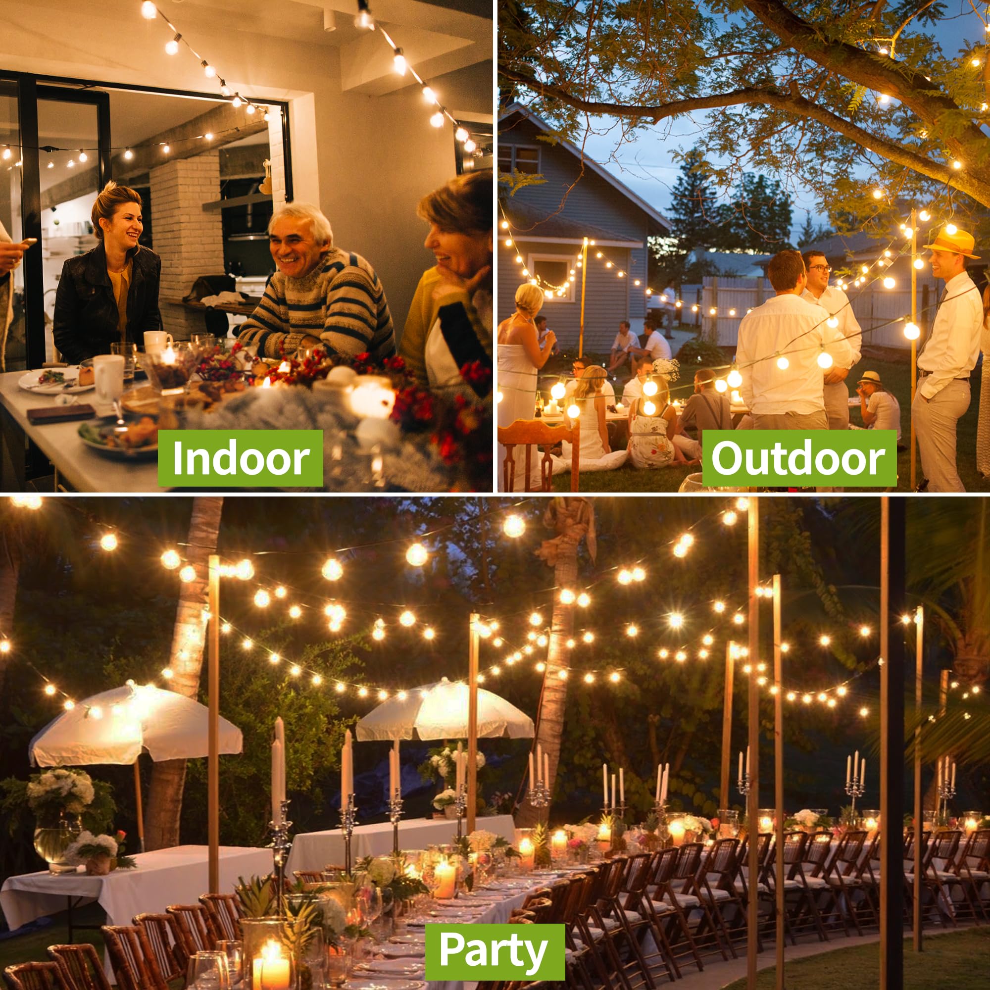 25Ft G40 String Lights - 13 Bulbs (1 Spare) Waterproof Shatterproof Connectable Outdoor Patio Lights for Backyard, Porch, Balcony, Garden, Deck - Perfect for Weddings, Parties & Holiday Decorations