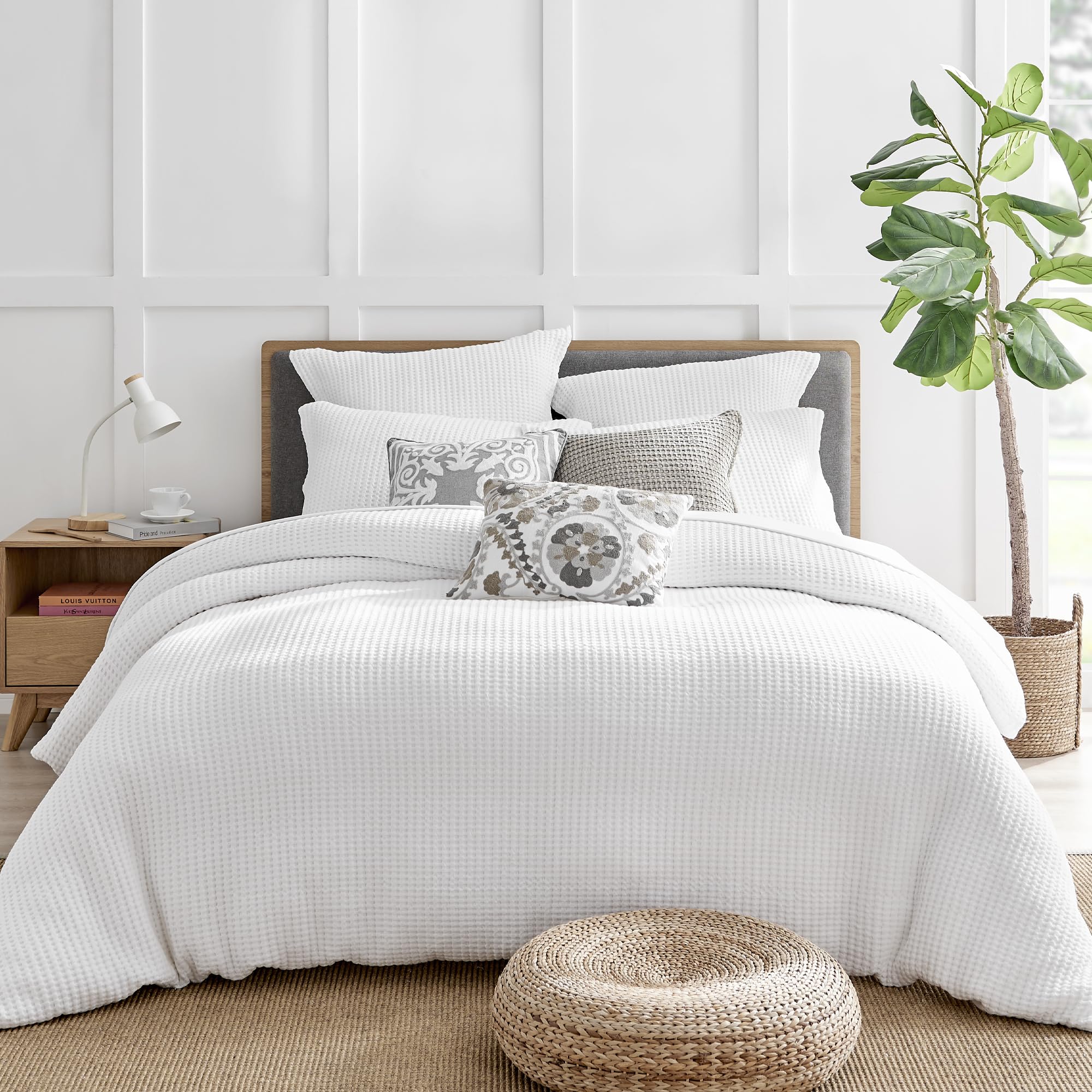 Levtex Home Mills Waffle Weave Duvet Cover Set - Twin/Twin XL White Cotton Duvet Cover + Standard Pillowcase - 66 x 88 Inches - Soft Breathable Bedding for Cozy Bedroom & Guest Room Decor