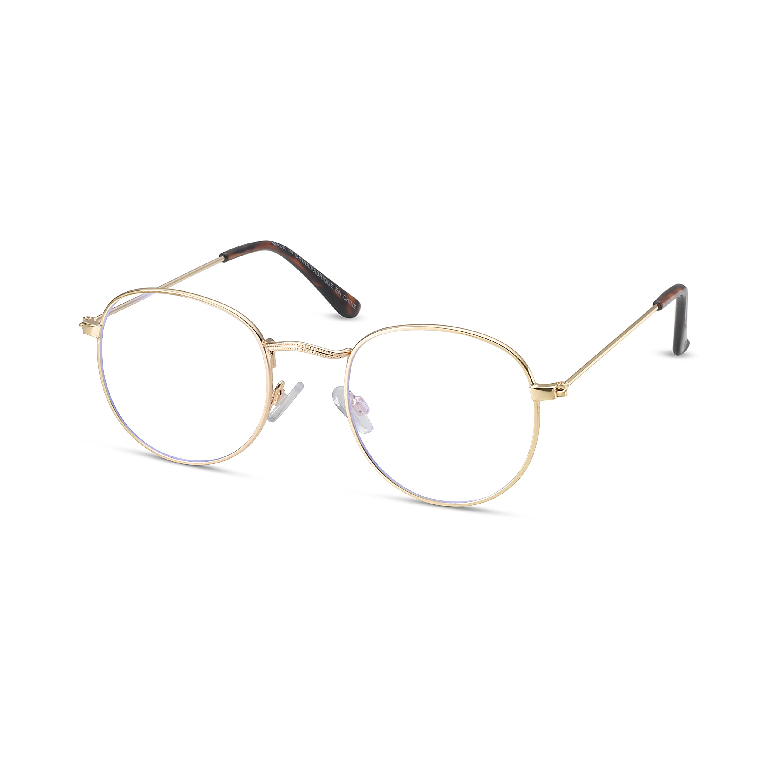 TWELVE - Charli Blue Light Blocking Glasses - UV & Blue Light Filter Protection - Anti-Glare Computer Gaming Glasses - Reduce Digital Eye Strain - Non-Prescription Unisex Round Frame (Gold) - Perfect for Office Work, Online Classes & Nighttime Screen Use