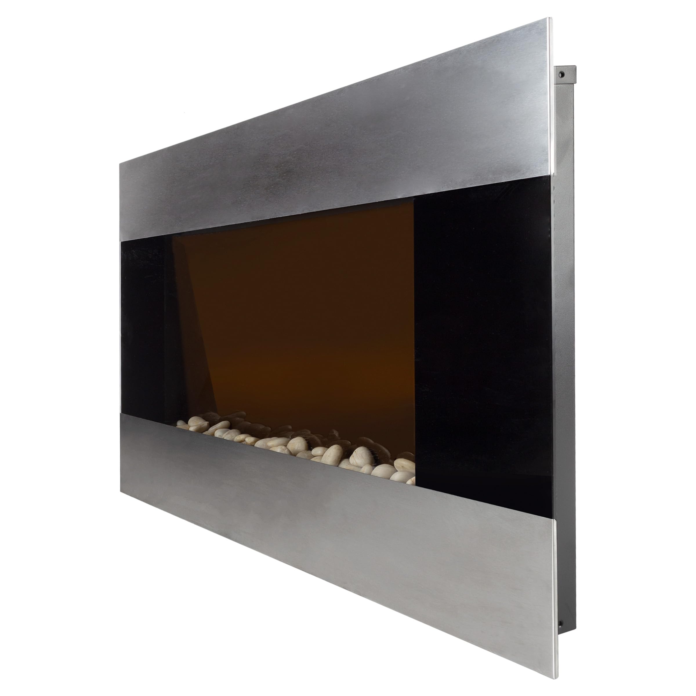 36-Inch Wall Mounted Electric Fireplace - Modern Stainless Steel Fireplace Heater with Remote Control, Adjustable Flame & Temperature, Floor Stand - Perfect for Living Room, Bedroom & Office Decor