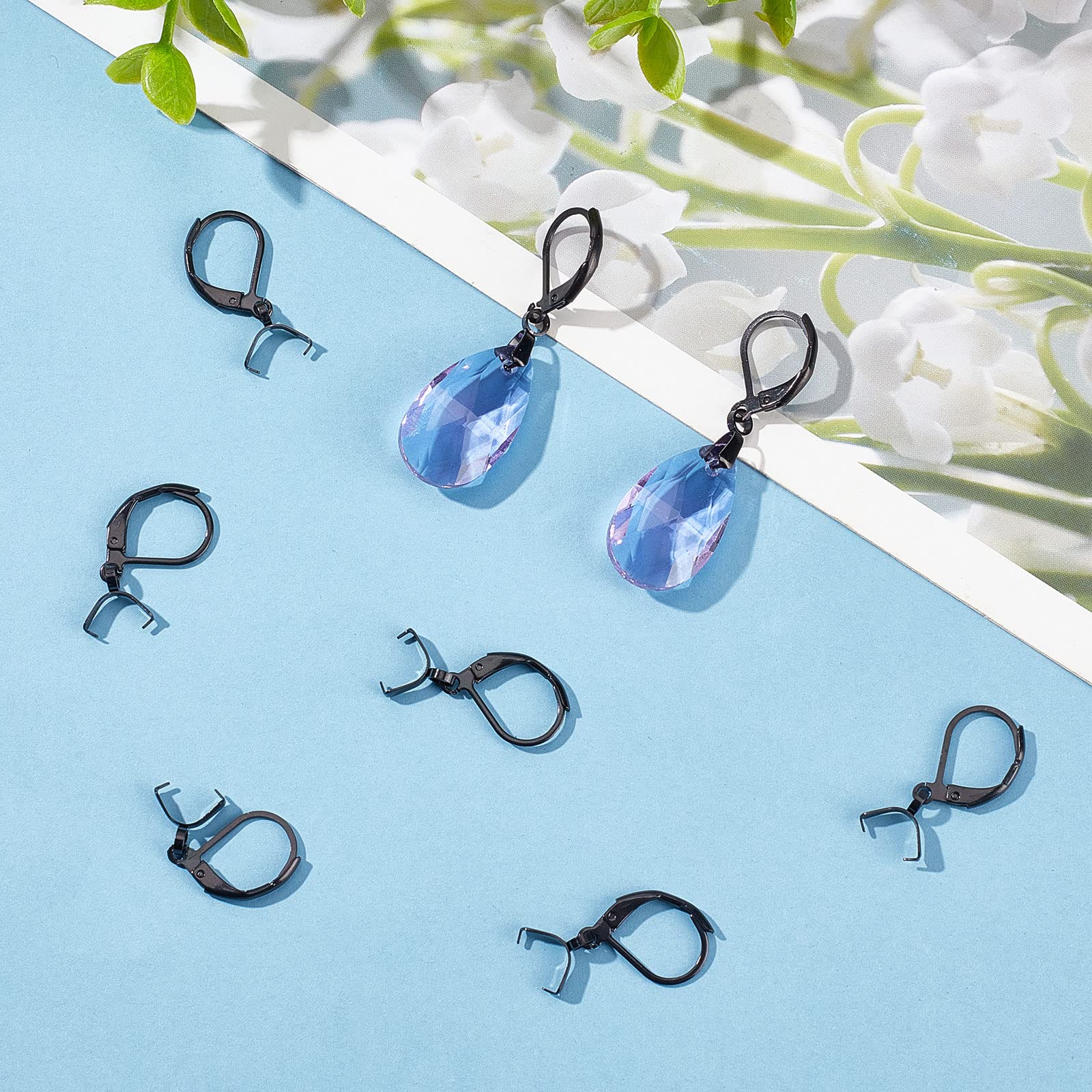 Beebeecraft 50Pcs Stainless Steel Leverback Earring Hooks with Pendant Clasp - Black Jewelry Making Supplies for DIY Earrings, Necklaces & Handmade Crafts