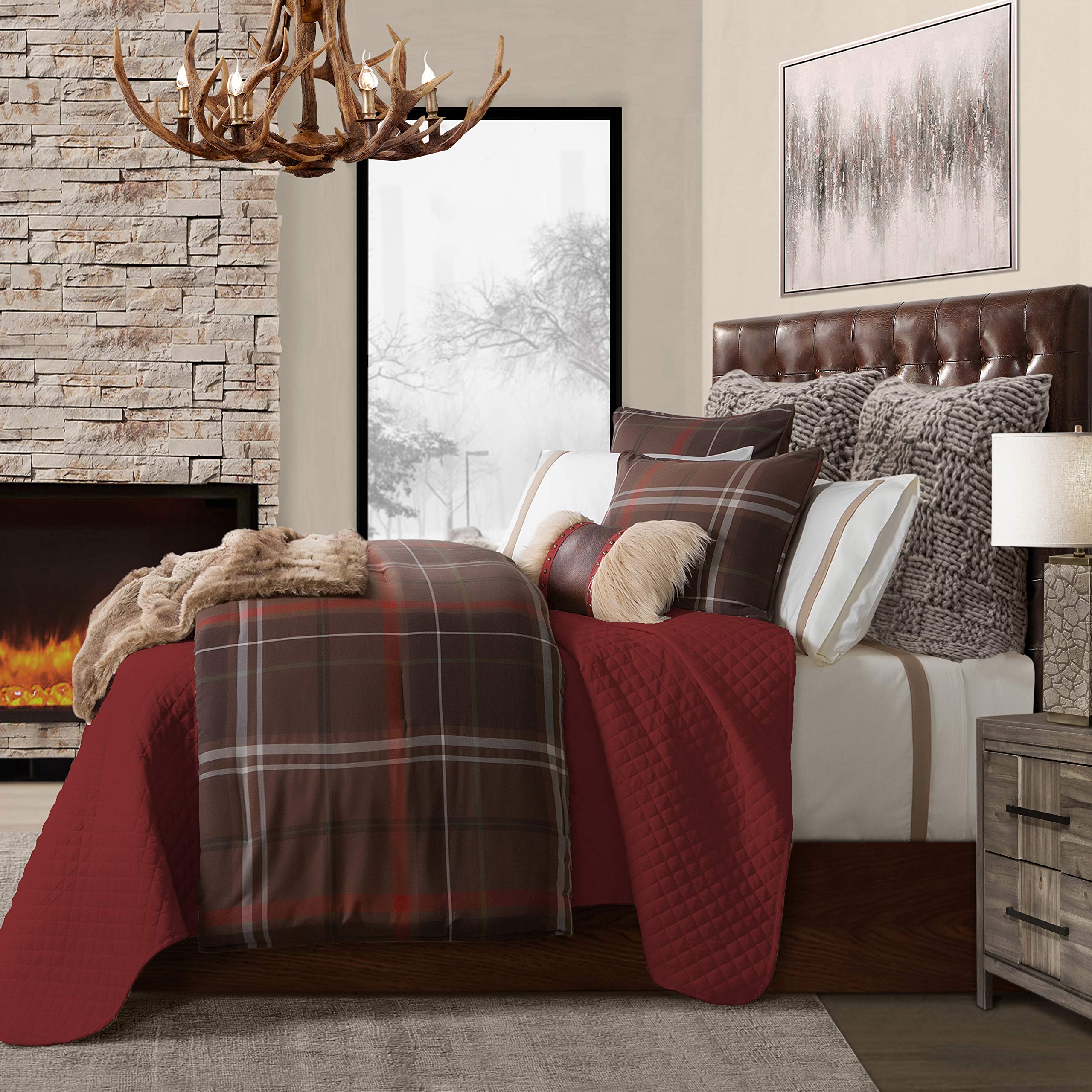 HiEnd Accents Jackson Rustic 3-Piece Full Size Comforter Set - Brown Plaid Cotton Western Bedding for Lodge & Cabin Decor | Cozy Farmhouse Bedroom Upgrade