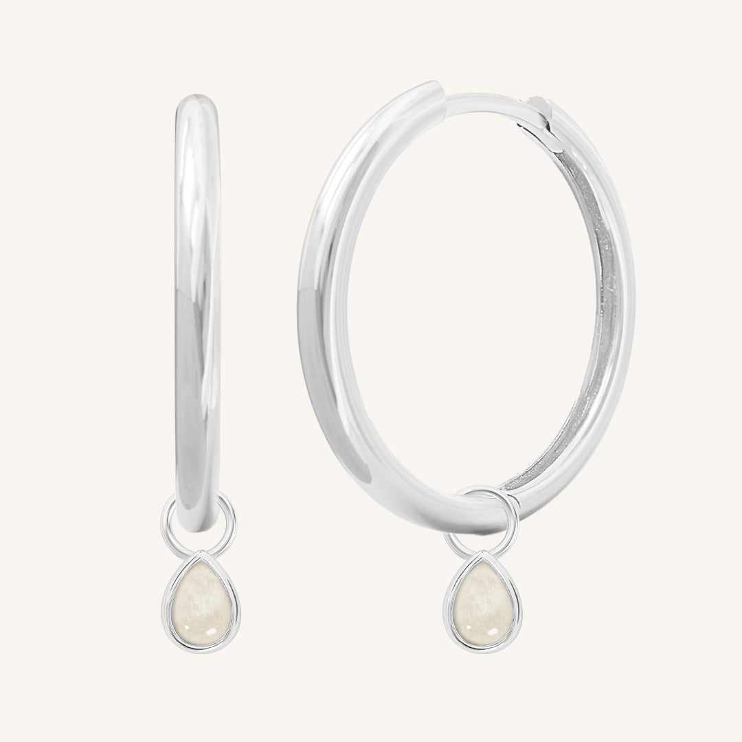 Moonstone Trove Charm Hoops - Elegant Sterling Silver Earrings for Women | Perfect for Boho Chic Style & Everyday Wear
