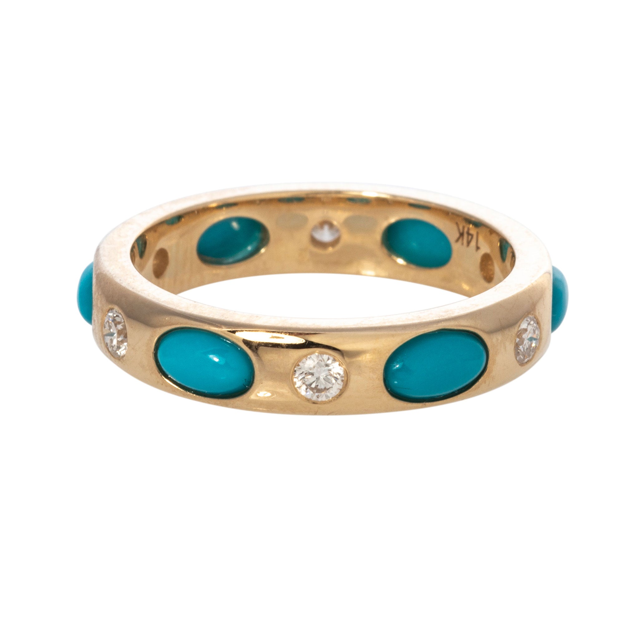 14K Yellow Gold Oval Turquoise & Diamond Eternity Band Ring for Women - Perfect for Weddings, Anniversaries and Special Occasions