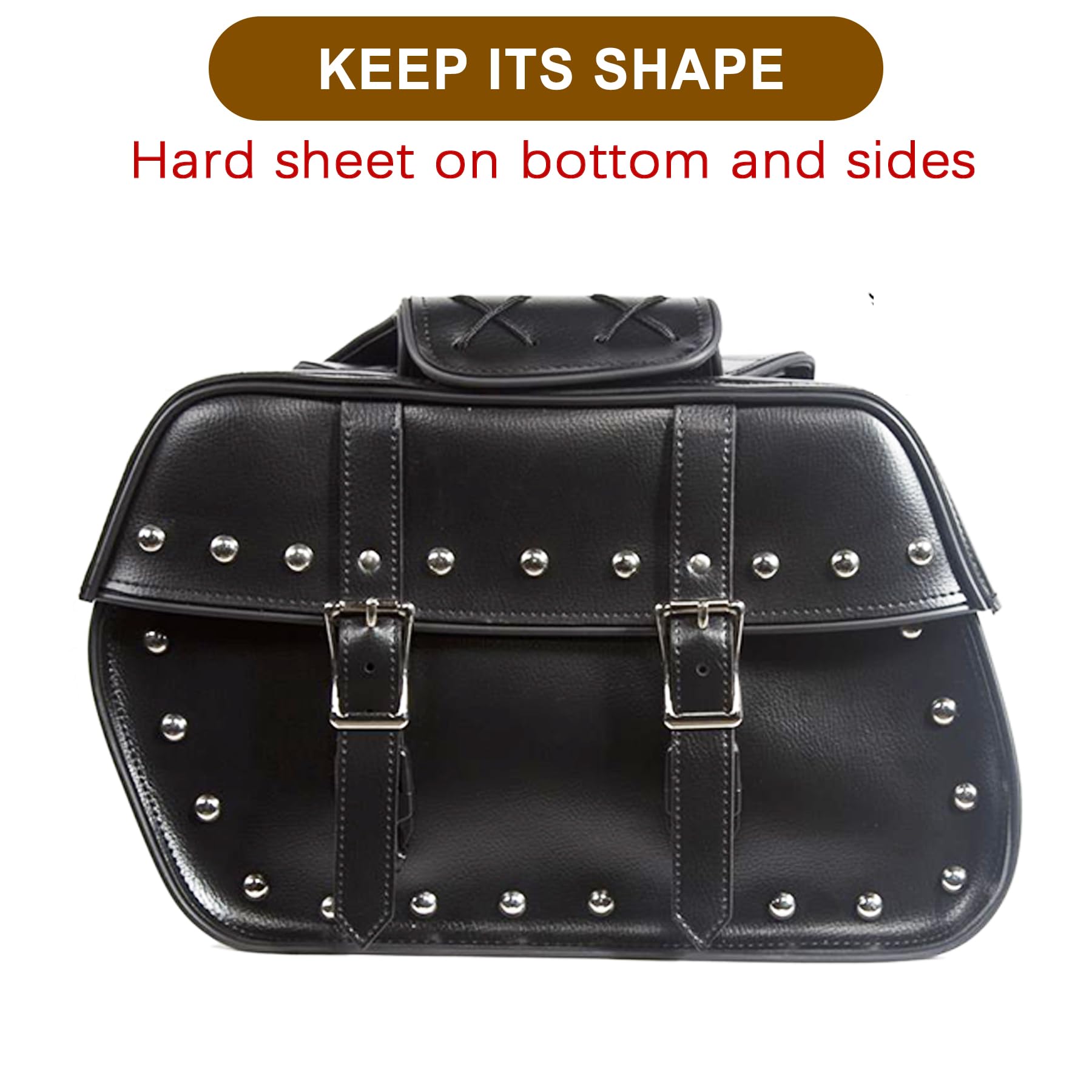 Dream Apparel Faux Leather Motorcycle Saddle Bags - Studded Throw Over Side Bags for Honda Shadow, Sportster, Softail & Dyna V-Star | Waterproof PVC Motorcycle Storage | Perfect for Cruiser Bikes, Road Trips & Daily Commuting (Black)