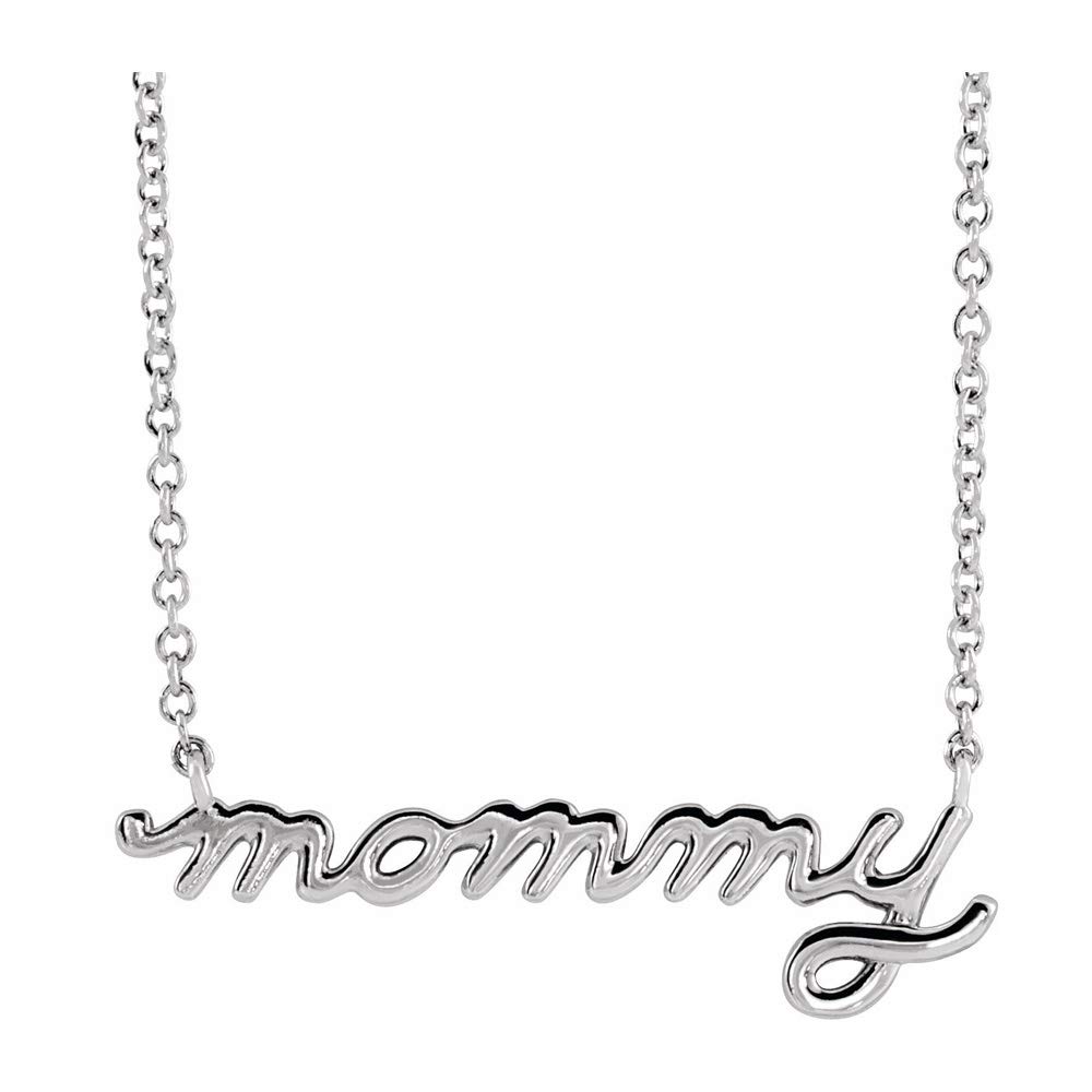 The Black Bow 14K White Gold Petite Mommy Script Necklace - 16 Inch or 18 Inch - Perfect for Mother's Day, Baby Showers, and Everyday Elegance