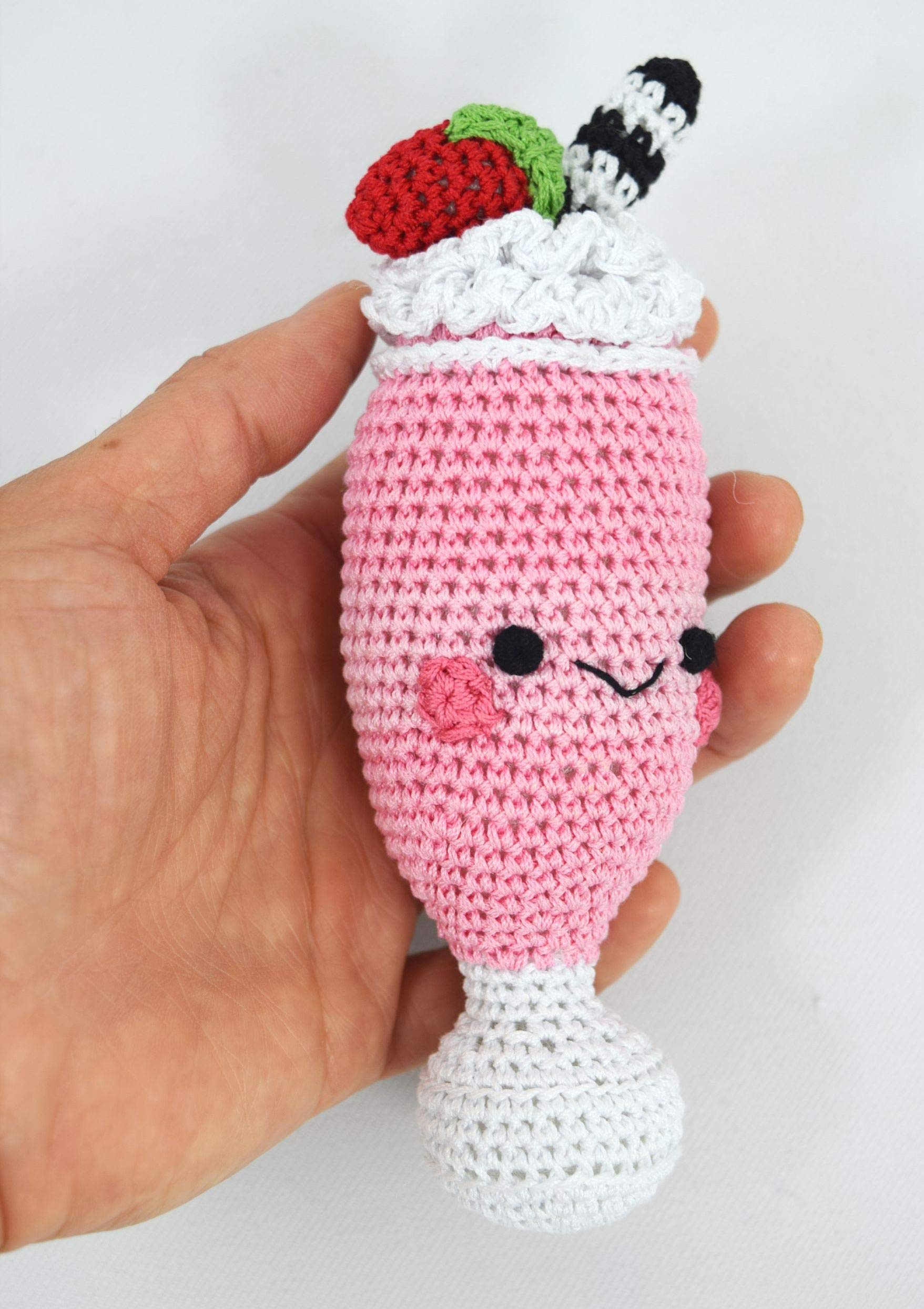 Organic Cotton Crochet Squeaky Dog Toy for Small Dogs - Teeth Cleaning Chew Toy, Strawberry Milkshake Design | Perfect for Puppy Teething, Dental Care & Playtime Fun