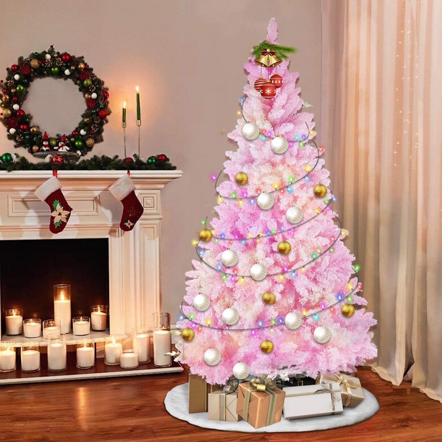 8ft Pink Flocked Artificial Christmas Tree with Stand - Holiday Decor for Home, Office, Party & Seasonal Celebrations | Perfect for Living Room, Wedding, Christmas Party & Winter Festival Decorations