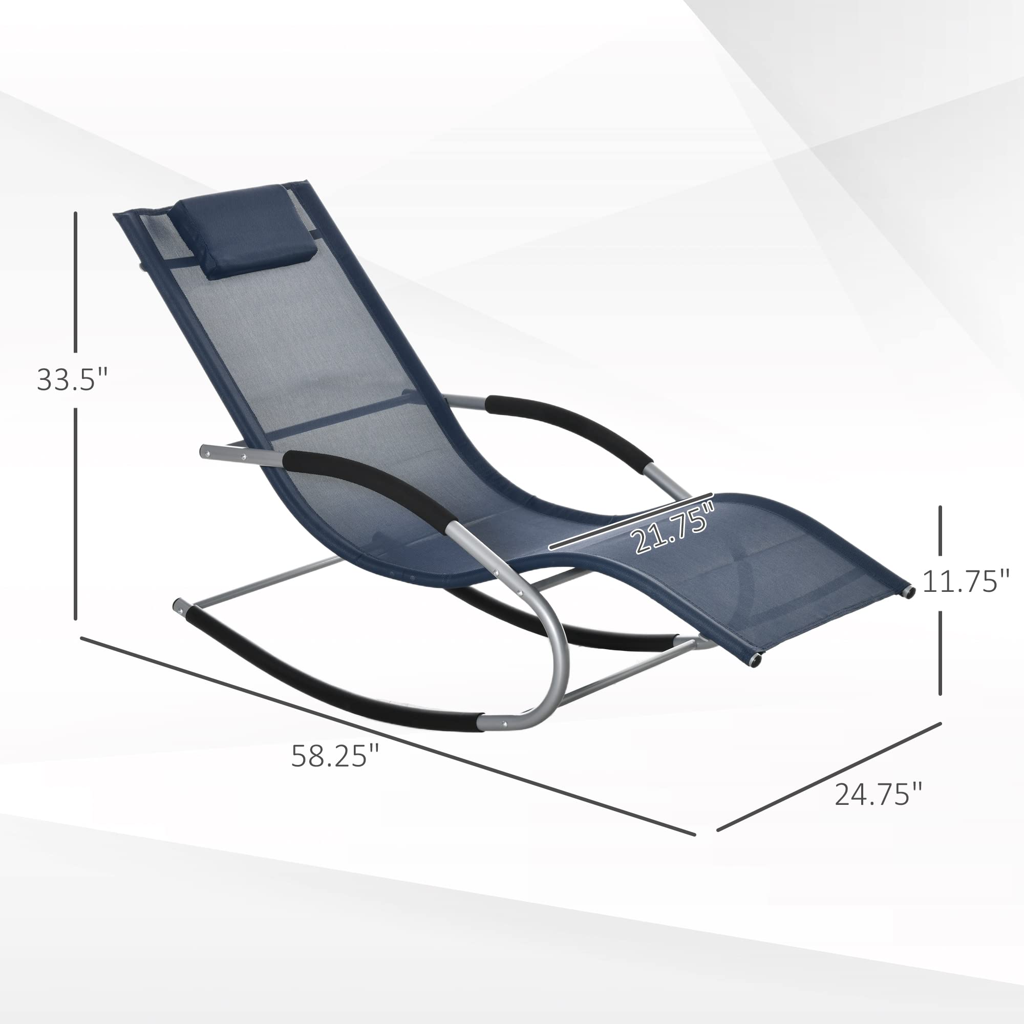 Outsunny Zero Gravity Rocking Chair - Outdoor Chaise Lounge Recliner with Detachable Pillow & Weather-Resistant Fabric - Patio, Deck, Poolside Relaxation - Navy Blue - Perfect for Backyard, Garden & Beach Use