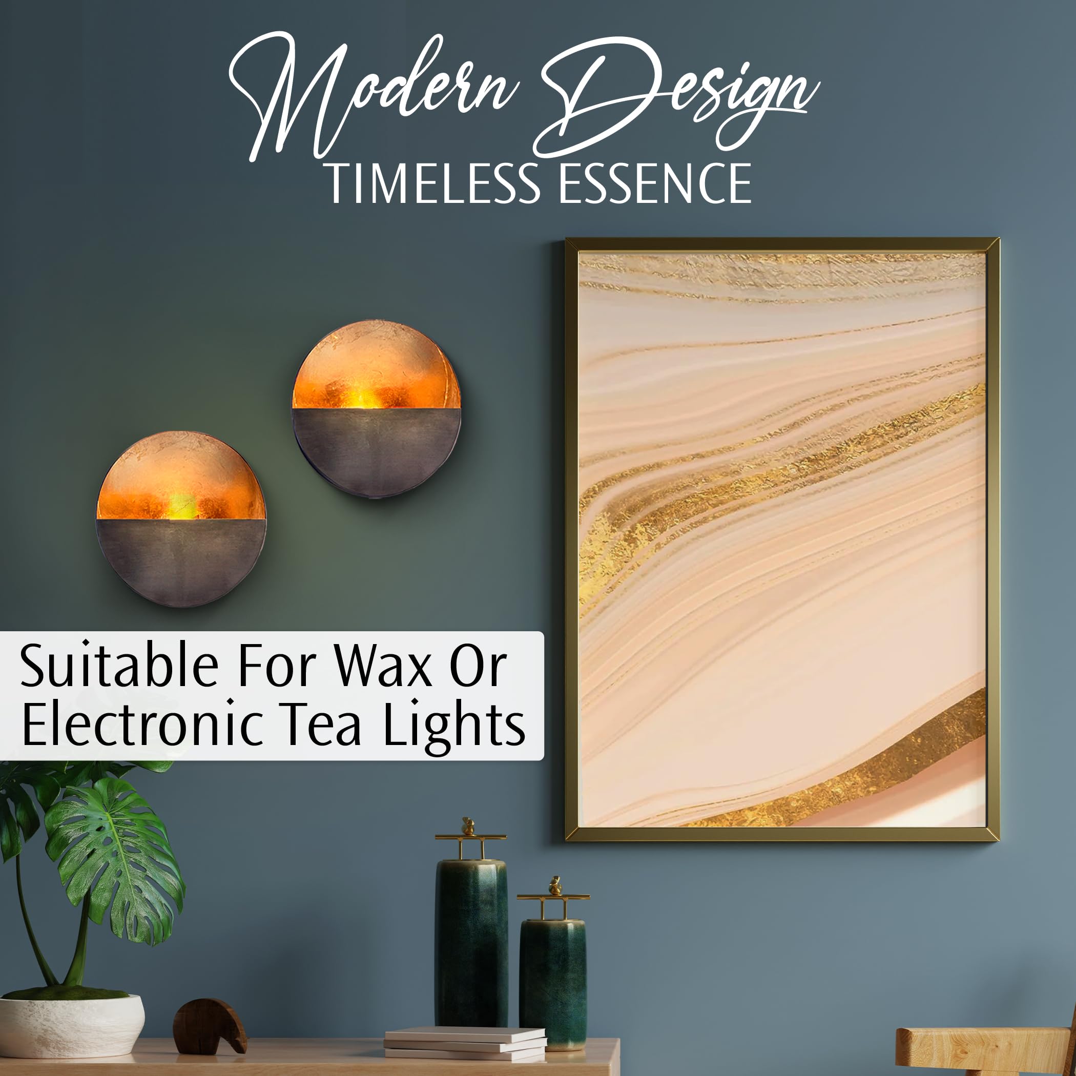 Handcrafted Gold Metal Wall Candle Holder Set of 2 - Elegant Tea Light Sconces for Living Room, Bathroom & Dining Room Decor | Perfect for Romantic Dinners, Spa Nights & Cozy Home Ambiance
