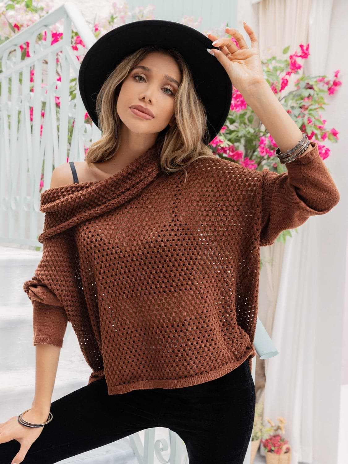 Elegant Openwork Mock Neck Sweater for Women - Stylish Knit Top for Casual Outings & Date Nights