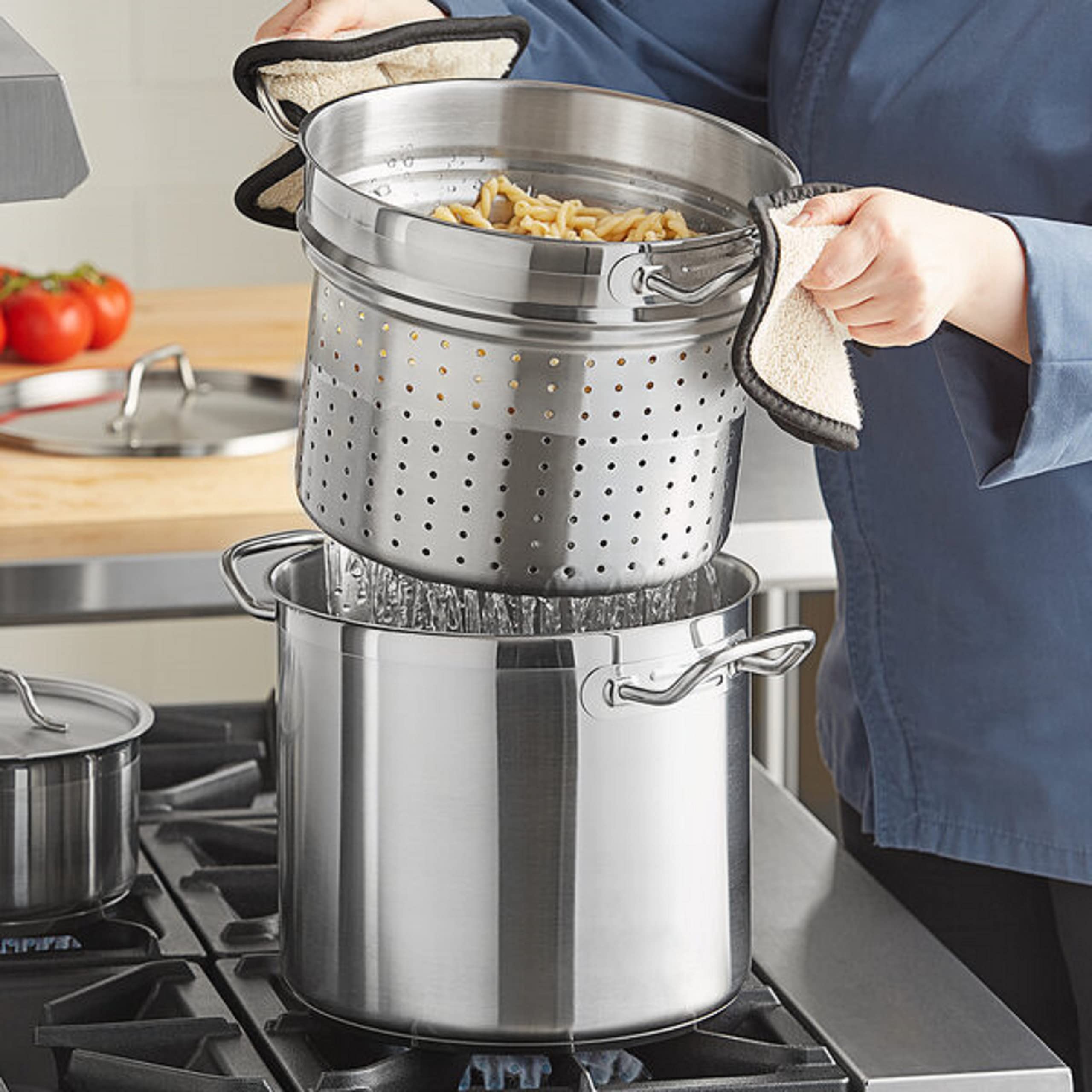 12 qt. Stainless Steel Pasta Cooker with Lid & Encapsulated Base - Multi-Purpose Cookware for Pasta, Steaming Vegetables, Asparagus | Oven & Induction Safe | Perfect for Family Dinners & Meal Prep