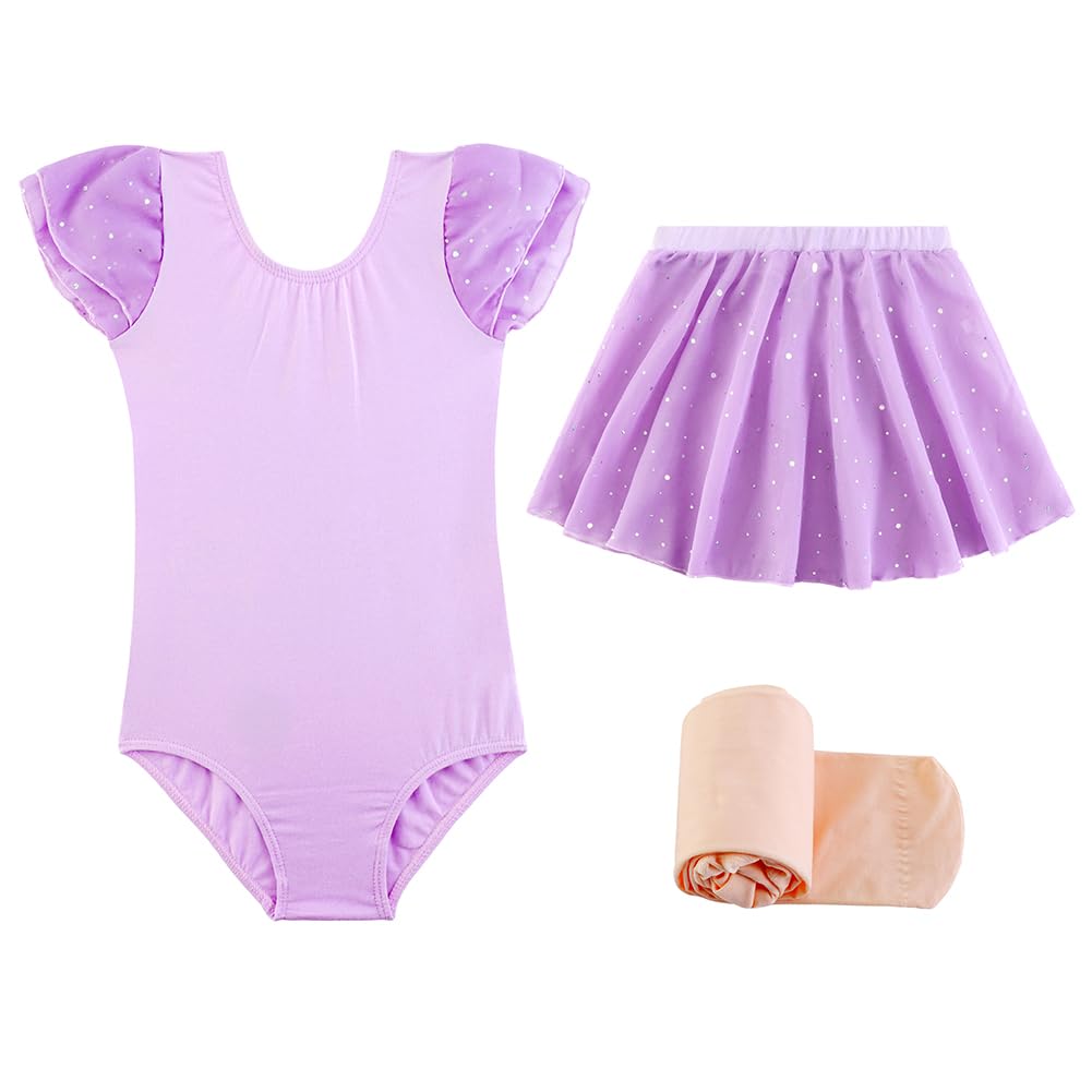 EQSJIU Toddler Ballet Leotards for Girls - Gymnastics Leotard with Split Skirt & Tights - Dance Outfit for Ballet, Gymnastics & Recitals - Perfect for Dance Class, Performances & Toddler Dancewear