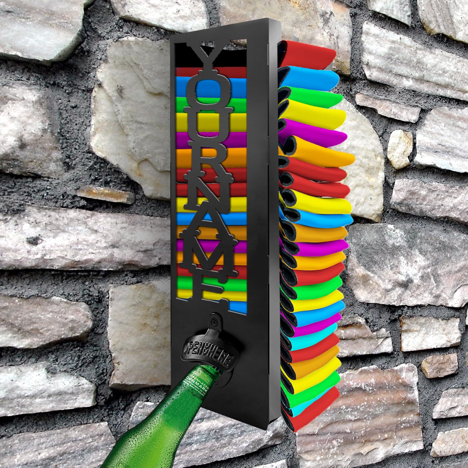 Qingxily Custom Wall-Mounted Can Cooler Holder with Bottle Opener - Personalized Beer Can Sleeves Storage Organizer & Cooler Dispenser for Home Bar, Man Cave, and Outdoor Entertaining