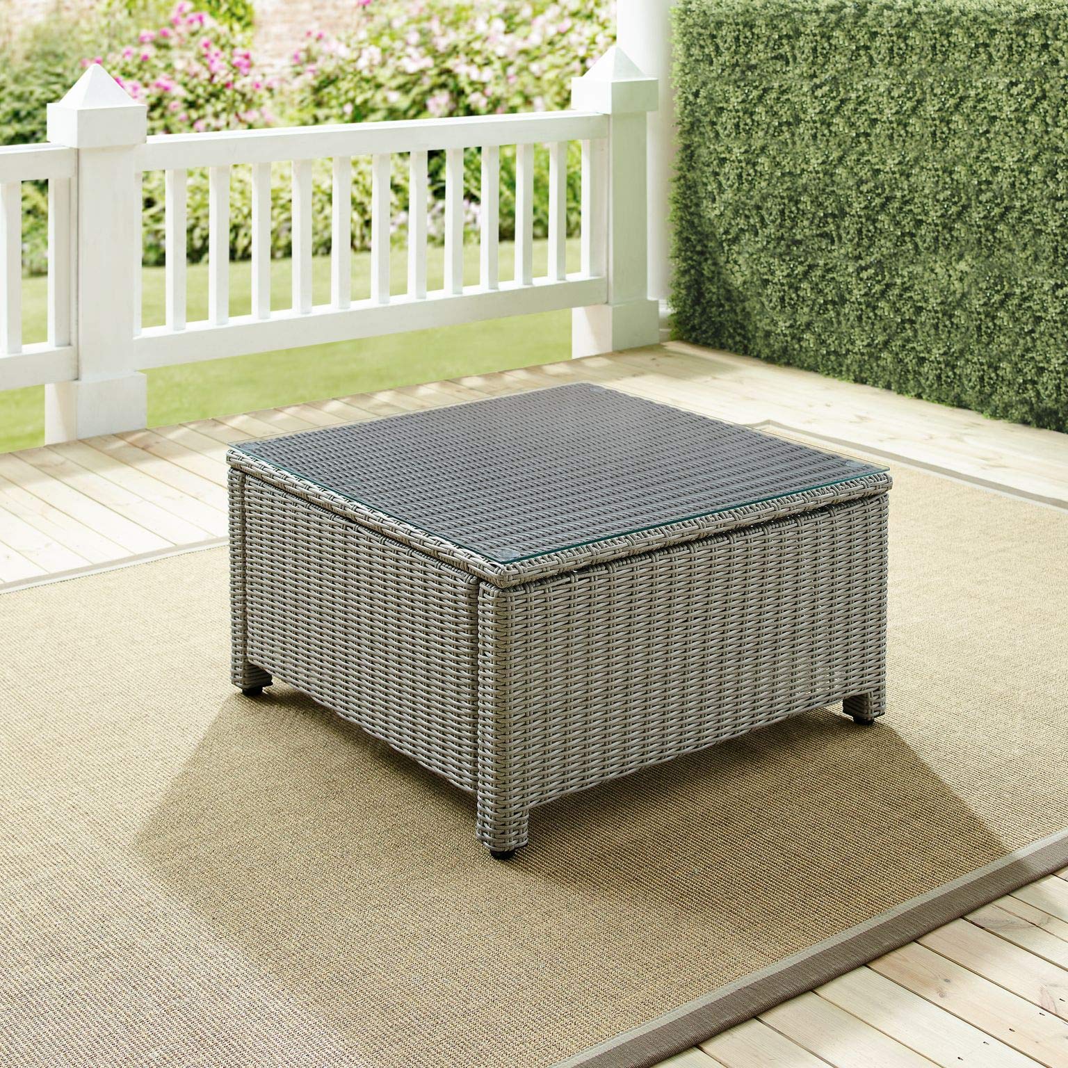 Gray All-Weather Rattan Outdoor Coffee Table for Patio & Deck