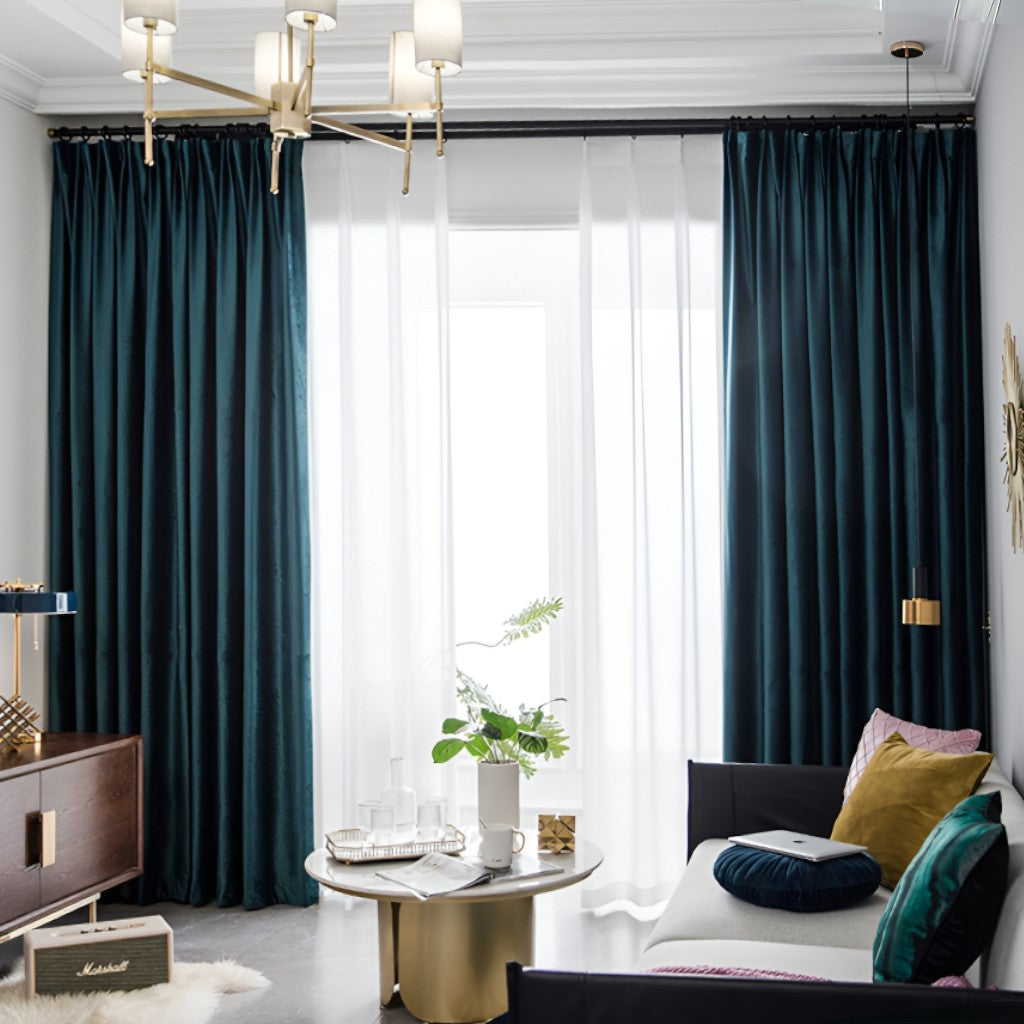 Elina Velvet Dark Green Blackout Curtains - Thermal Insulated Room Darkening Window Drapes for Bedroom & Living Room - Custom Size Available for Perfect Fit