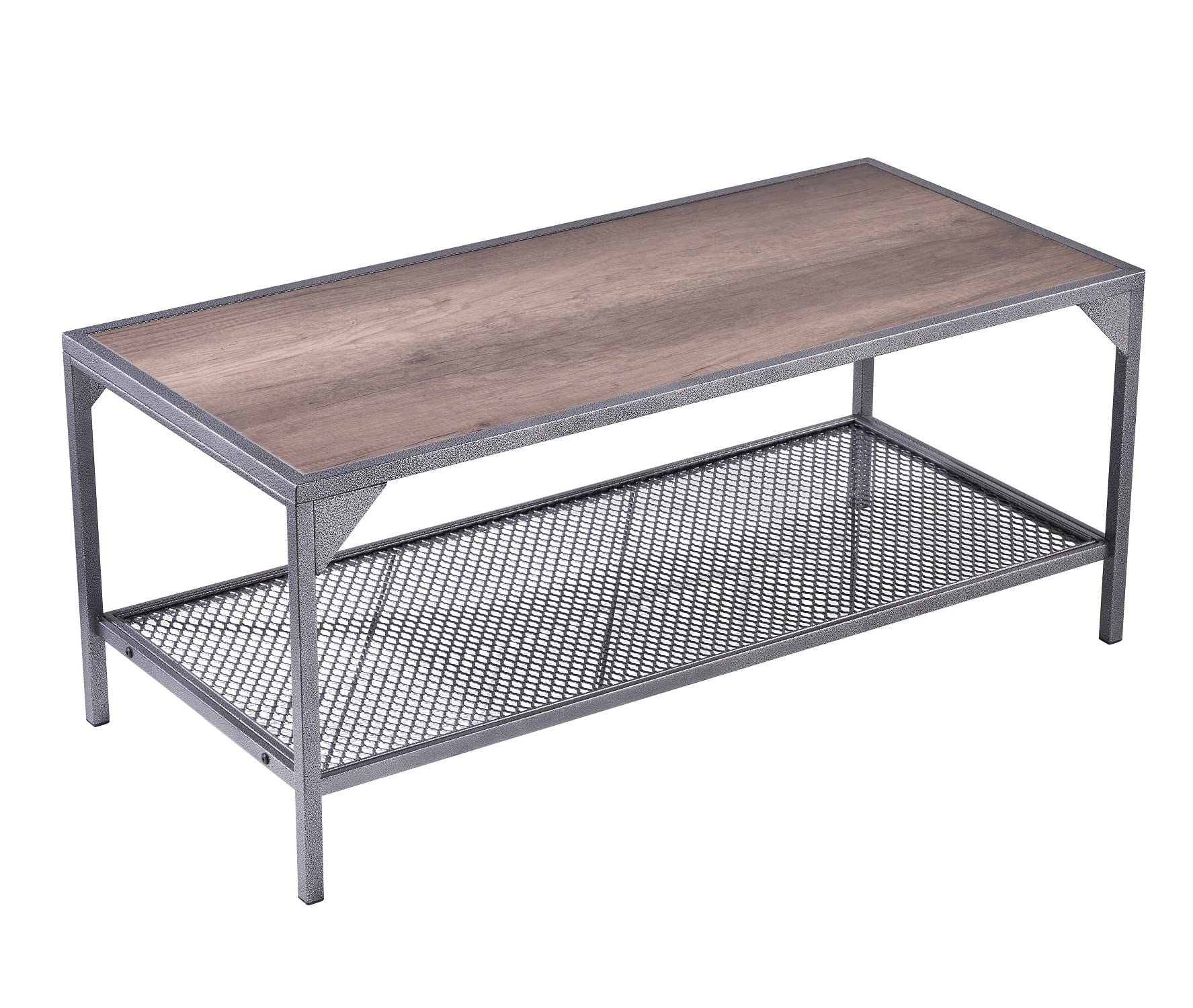 Binrrio Industrial Coffee Table - 3D Textured Metal Frame & Mesh Storage Shelf, Rustic Brown Wood Accent Sofa Side Table for Living Room - Easy Assembly, End Table for Home Decor (Perfect for Rustic & Modern Living Spaces)