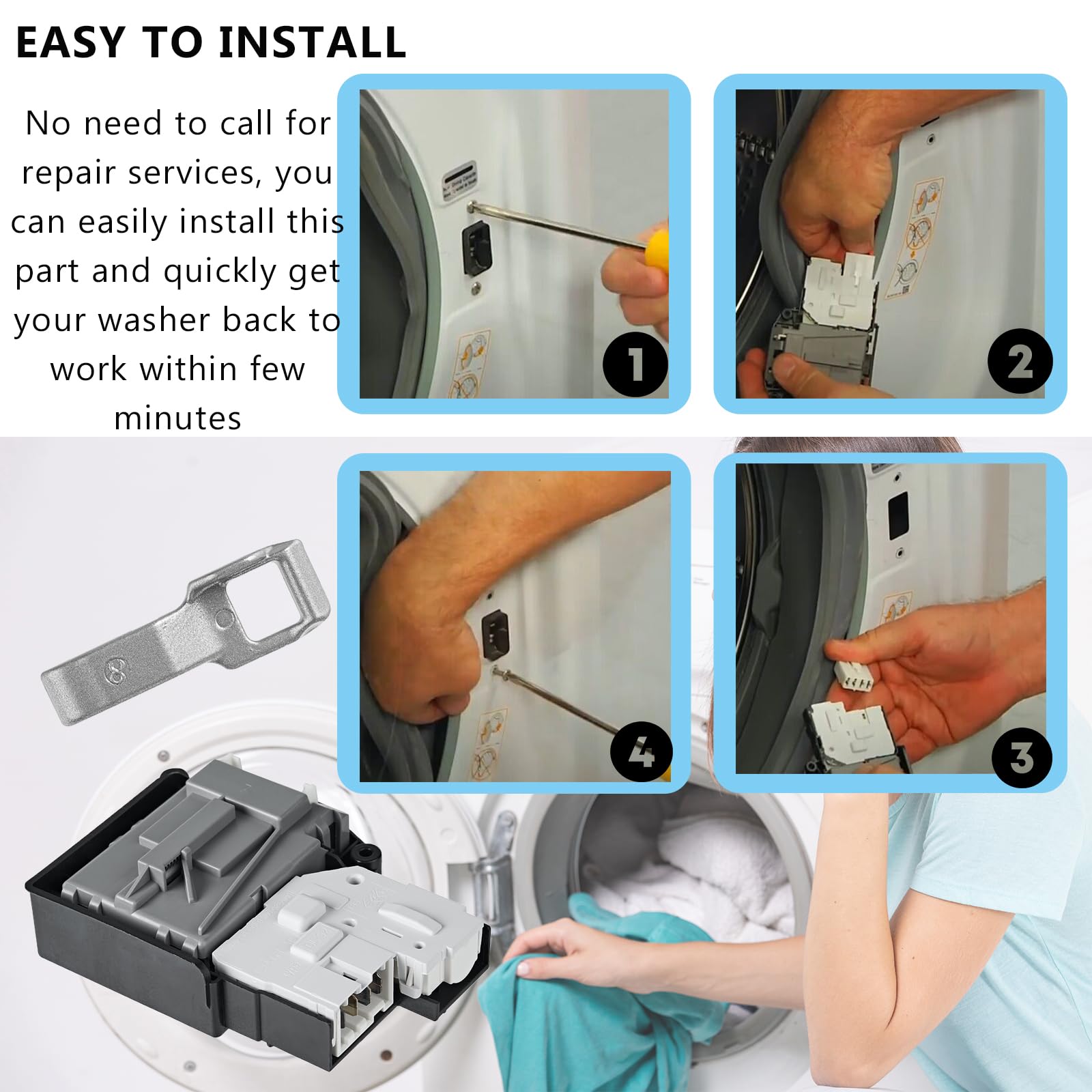 LG Kenmore Washing Machine Door Lock Switch & Strike Assembly (EBF61315802 & MFG63099101) - 2 Pack Replacement Parts for Washer Repair - Perfect for Home Laundry Room Maintenance and Appliance DIY Fixes