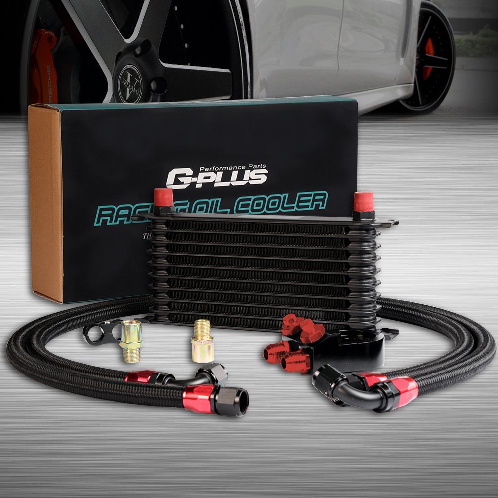 10 Row Universal Aluminum Engine & Transmission Oil Cooler Kit with Oil Filter Relocation - High Performance Cooling for Cars, Trucks & Off-Road Vehicles - Perfect for Racing, Towing & Extreme Driving Conditions