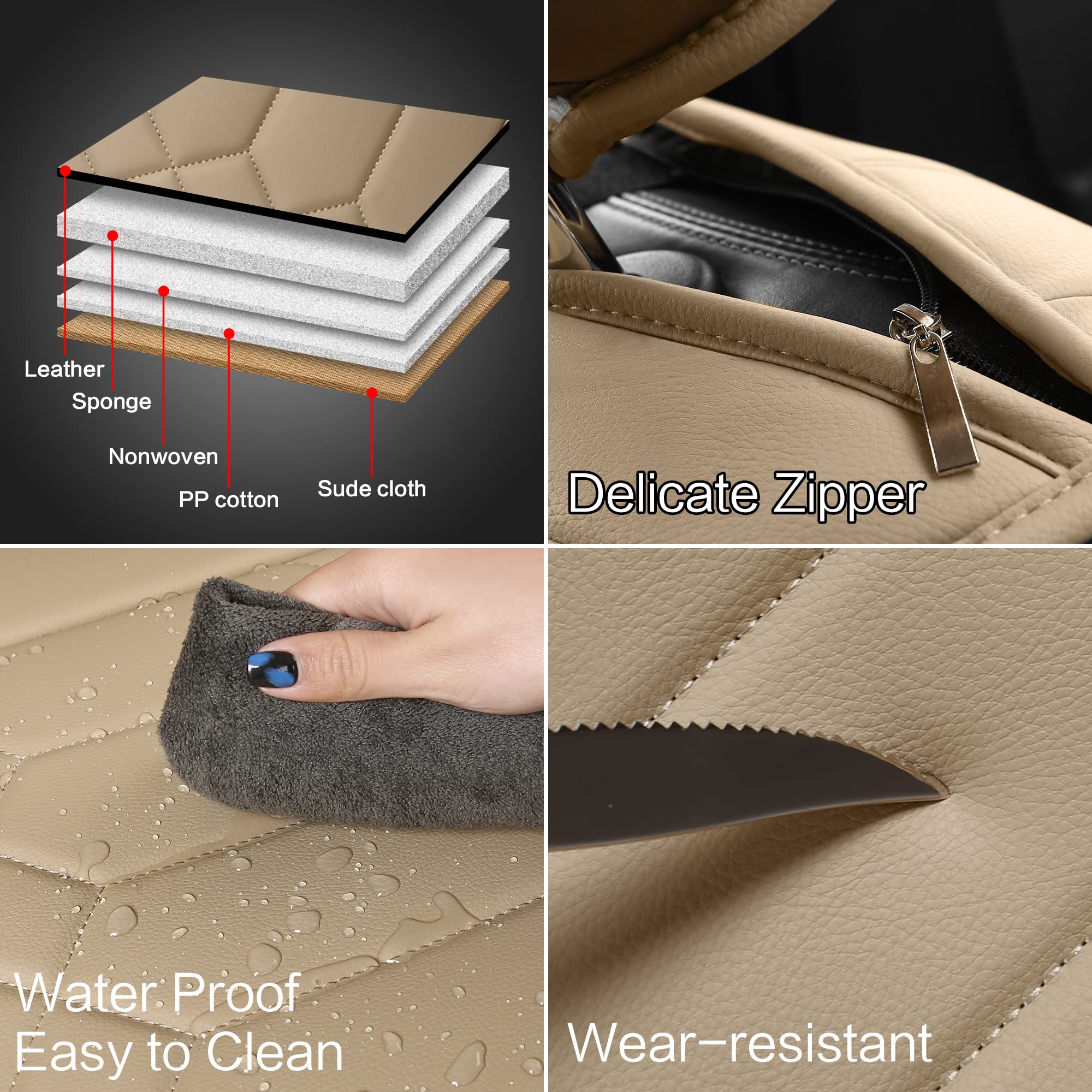 Premium Waterproof Faux Leather Car Seat Covers Front Set - Universal Fit for Most Sedans, Trucks & SUVs - Non-Slip Auto Interior Protection - Beige | Ideal for Daily Commute, Road Trips & Pet Owners