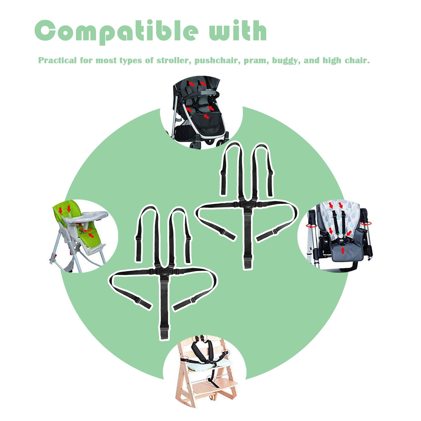 5-Point Safety Harness for Baby Strollers & High Chairs - Adjustable Pushchair Pram Buggy Strap with Shoulder Belts | Secure Infant Protection for Travel, Dining & Outdoor Activities