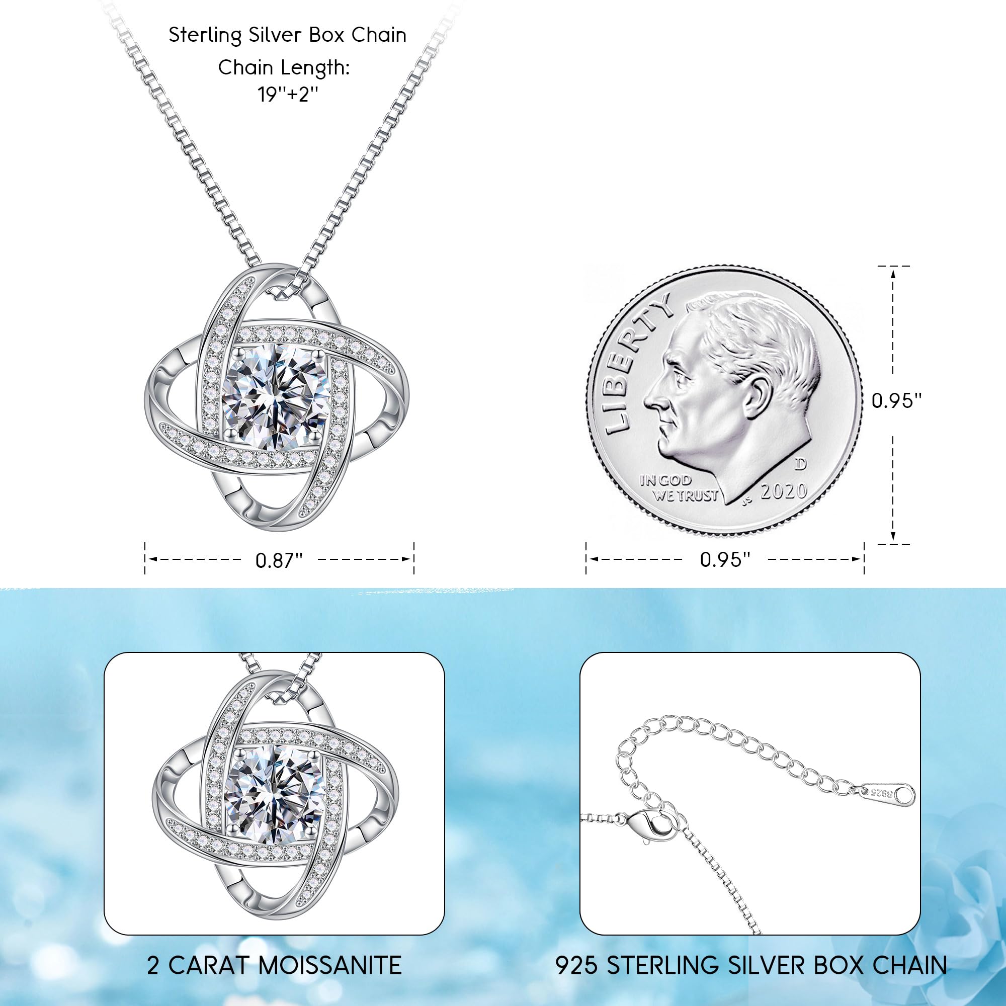 Moissanite Necklace for Women 1-3ct D Color VVS1 - Sterling Silver Love Knot Pendant for Anniversary, Birthday & Gifts