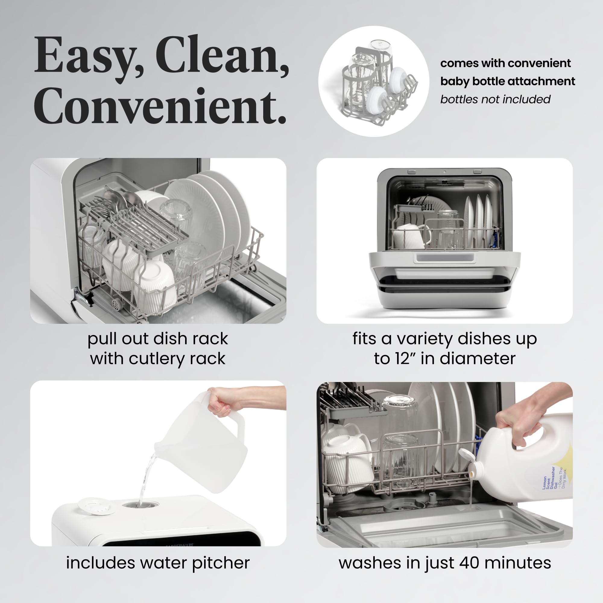 Farberware Portable Countertop Dishwasher with 5-Liter Built-in Water Tank - 5 Wash Programs for Home, RV, Apartment & Small Spaces - Compact Dishwasher for Dishes, Glasses & Baby Bottles - Perfect for Kitchen, Dorm, Camping & Tiny Homes