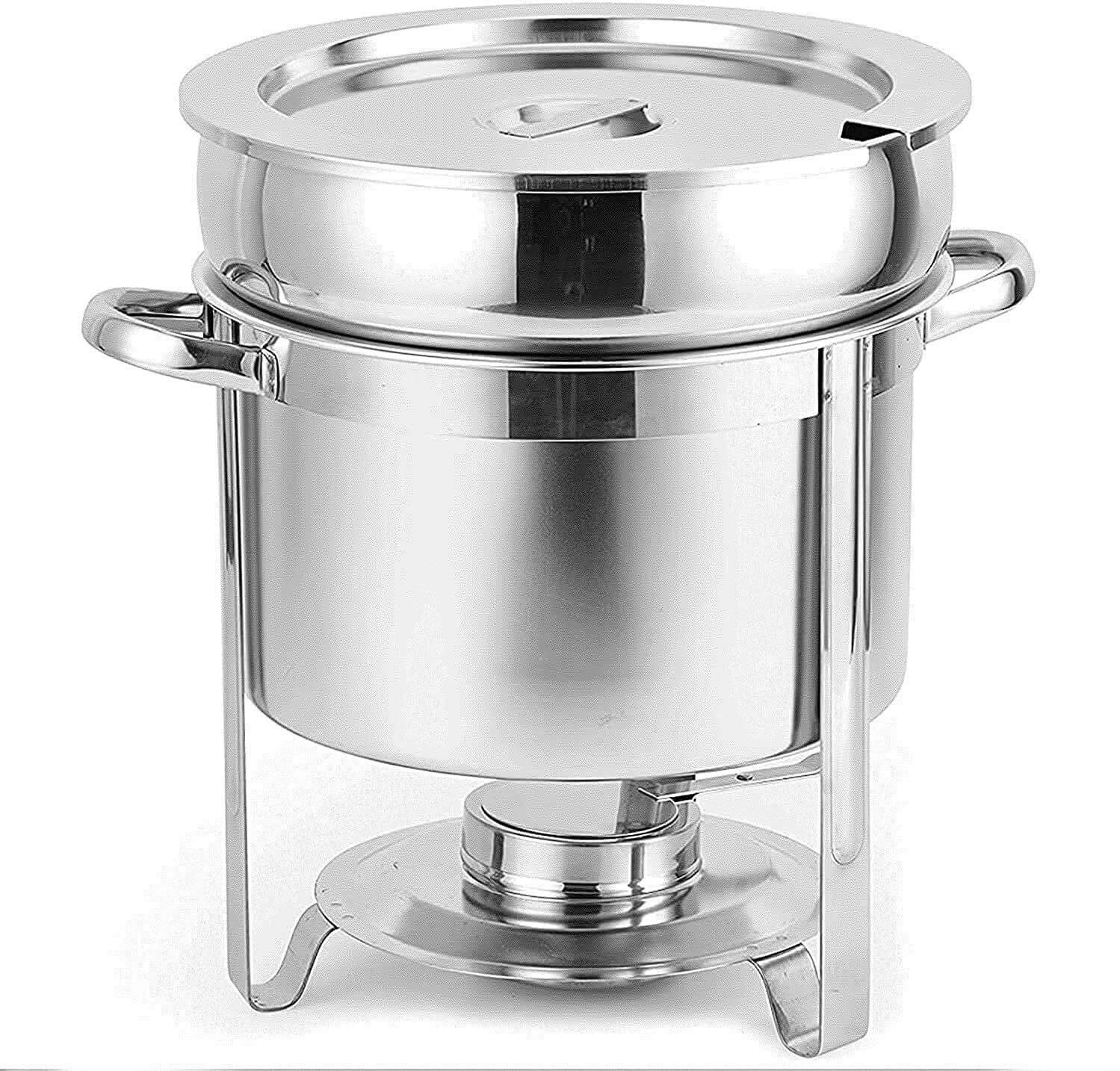 KAMWD Stainless Steel Round Soup Pot & Food Warmer Set - 7L Buffet Chafing Dish with Water Pan, Chafer, Frame, Fuel Holder & Lid for Catering, Parties, Weddings & Events - Ideal for Buffets, Banquets & Outdoor Dining