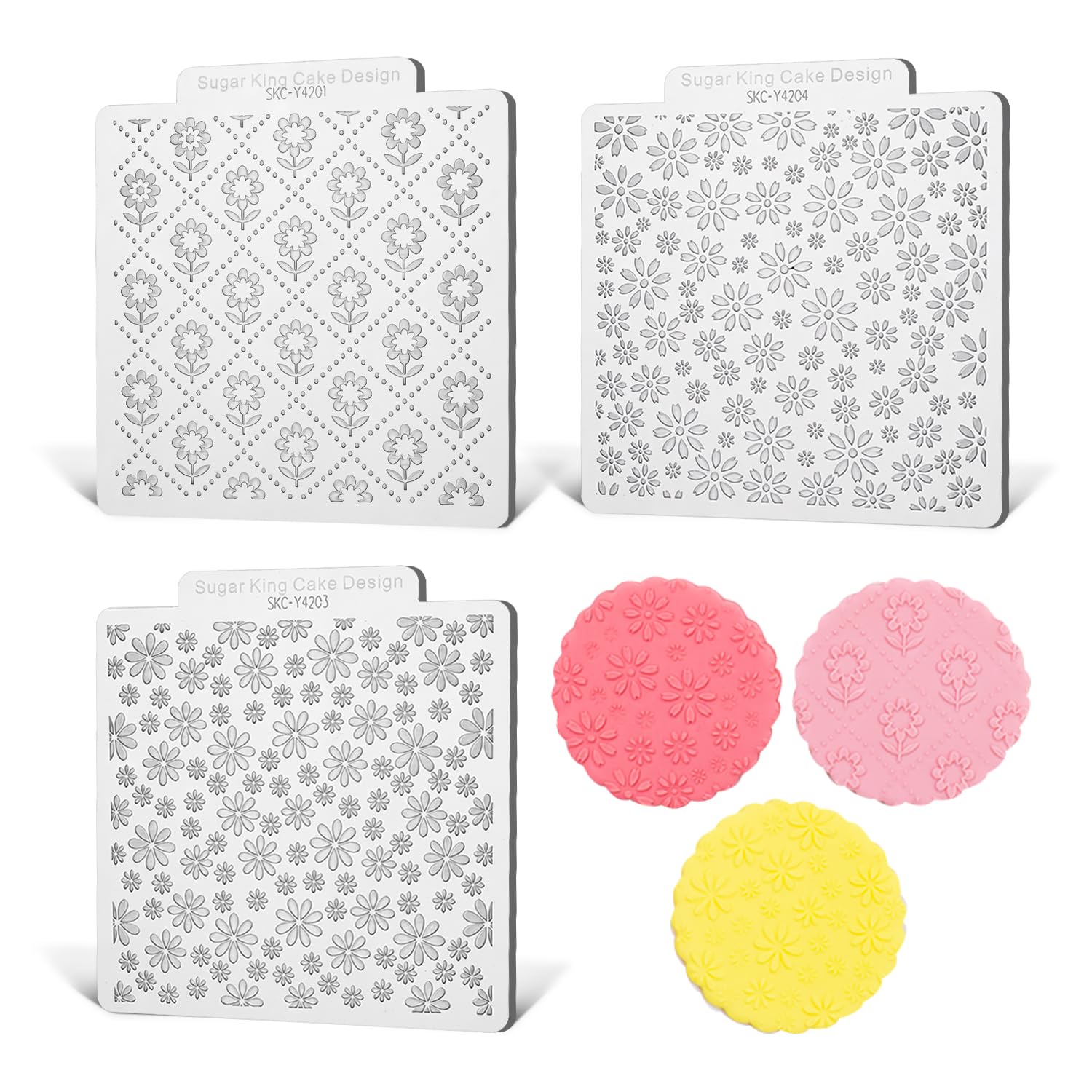 3 Pcs Fondant Impression Mats Set - Vintage Flower Embossing Patterns for Cookies, Gum Paste, Dough - Baking Decoration Tools for Cakes, Cupcakes & DIY Desserts