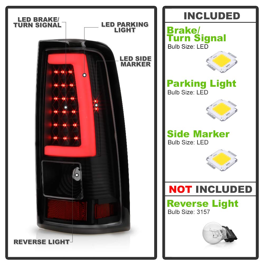 ACANII LED Tube Tail Lights Brake Lamps - Smoked Lens Black Housing for 2003-2006 Chevy Silverado 1500/2500/3500 - Perfect for Night Driving & Enhanced Safety