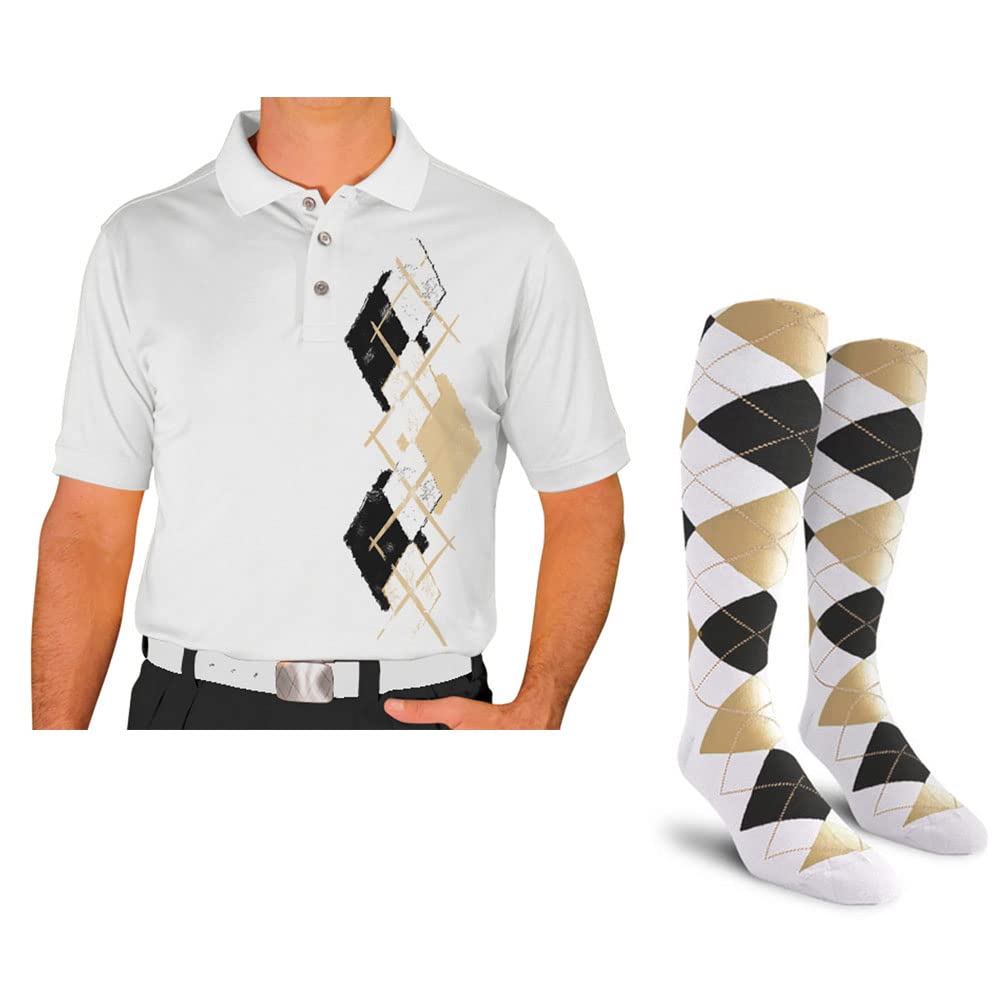 Dry Fit Short Sleeve Graphic Golf Polo Shirt for Men with Socks - Argyle Paradise Design - Moisture Wicking & Breathable Performance Shirt for Golf, Casual Wear & Outdoor Activities (AAA-ZZZ)