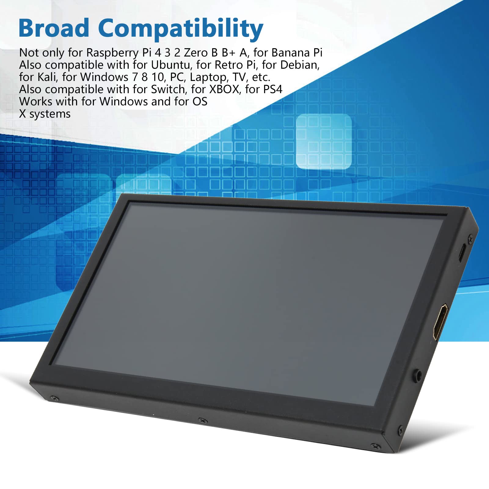 7 Inch IPS Panel Dual Speaker Premium Plug & Play Portable Monitor - Mini Secondary Screen for Laptop, Gaming, Office & Travel Use
