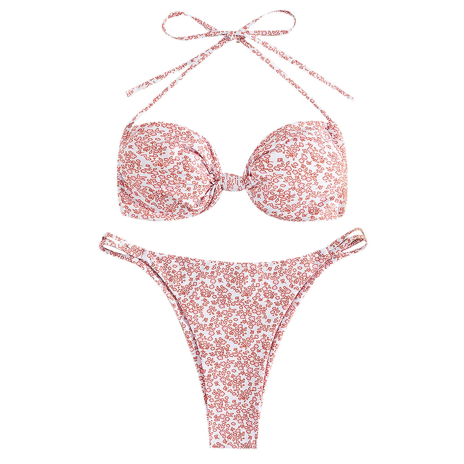 Women's Floral Print Halter Bikini Set - Padded 2 Piece High Cut Thong Swimsuit for Beach & Pool | Summer Vacation Swimwear