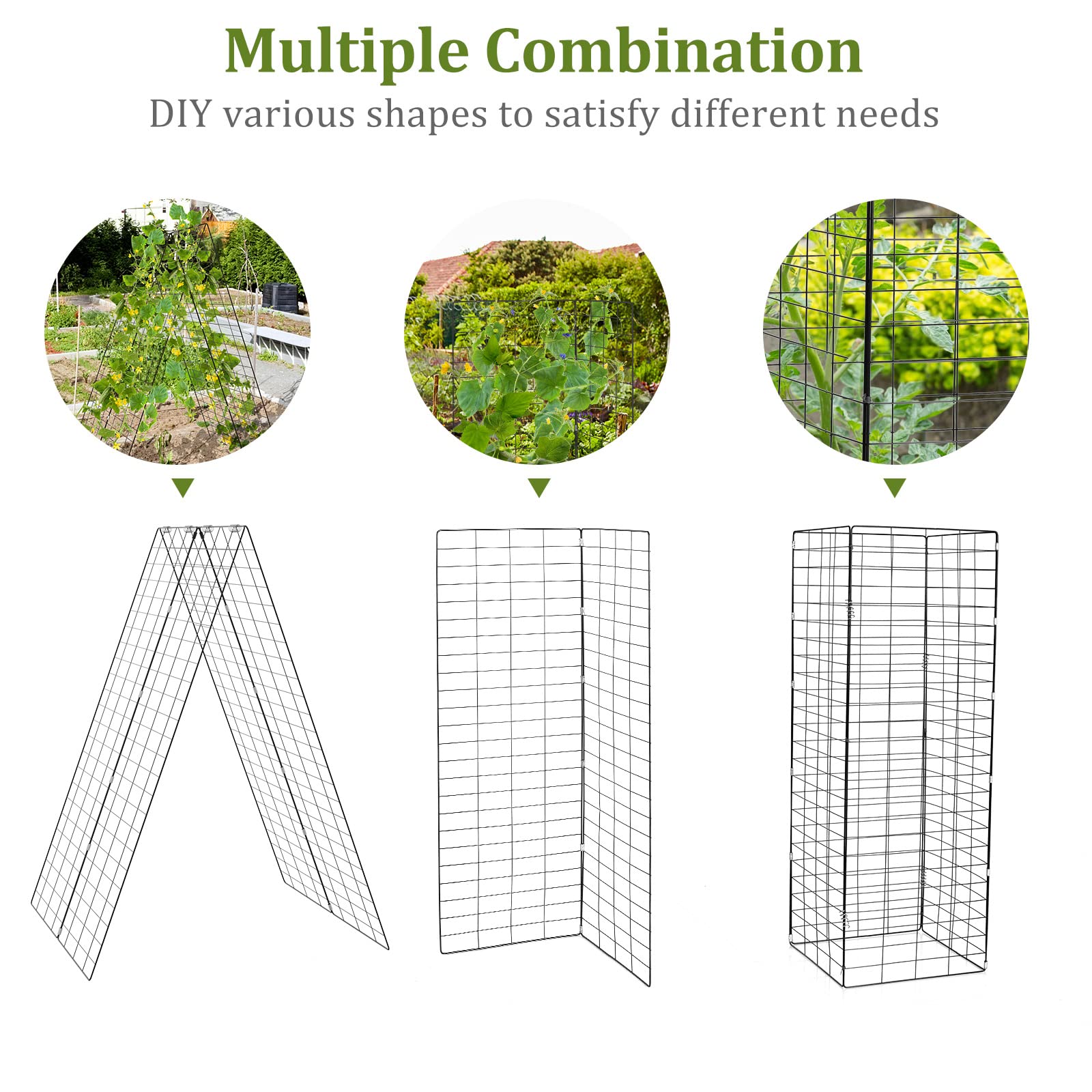 48 x 34 Inch Foldable A-Shape Cucumber Trellis for Garden - 8 PCS Plant Support with 18 Clips, 16 Stakes, 8 Spiral Connectors, 12 Cable Ties - Perfect for Climbing Plants, Vegetables, and Vines in Outdoor Gardens, Backyards, and Greenhouses